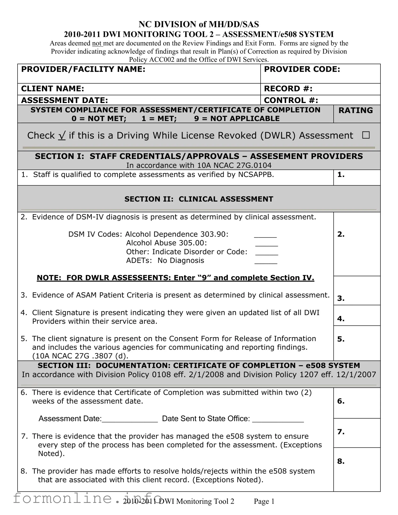 Fill Out a Valid 508 From Nc Dwi Services Form