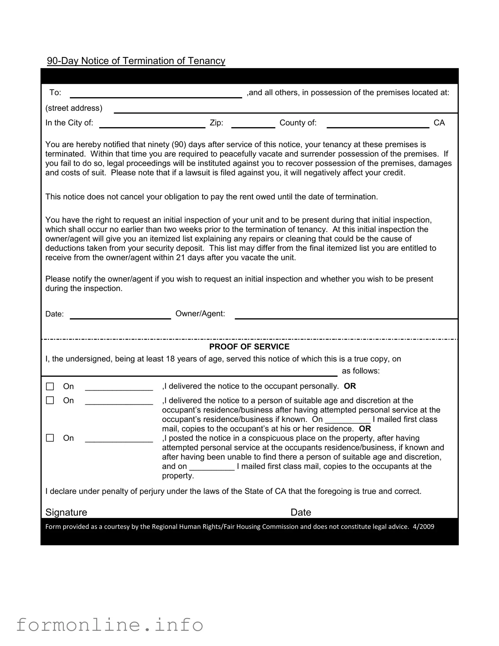 Fill Out a Valid 90 Day Notice To Move Out Form