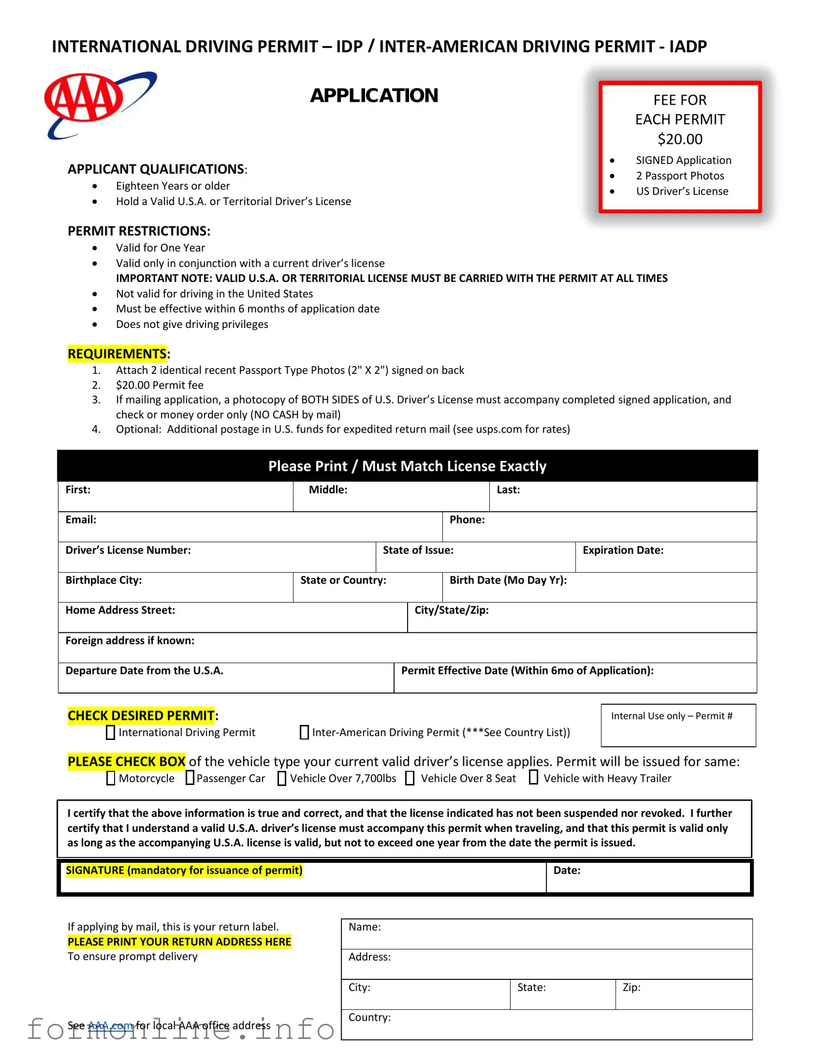 Fill Out a Valid Aaa International Driving Permit Application Form