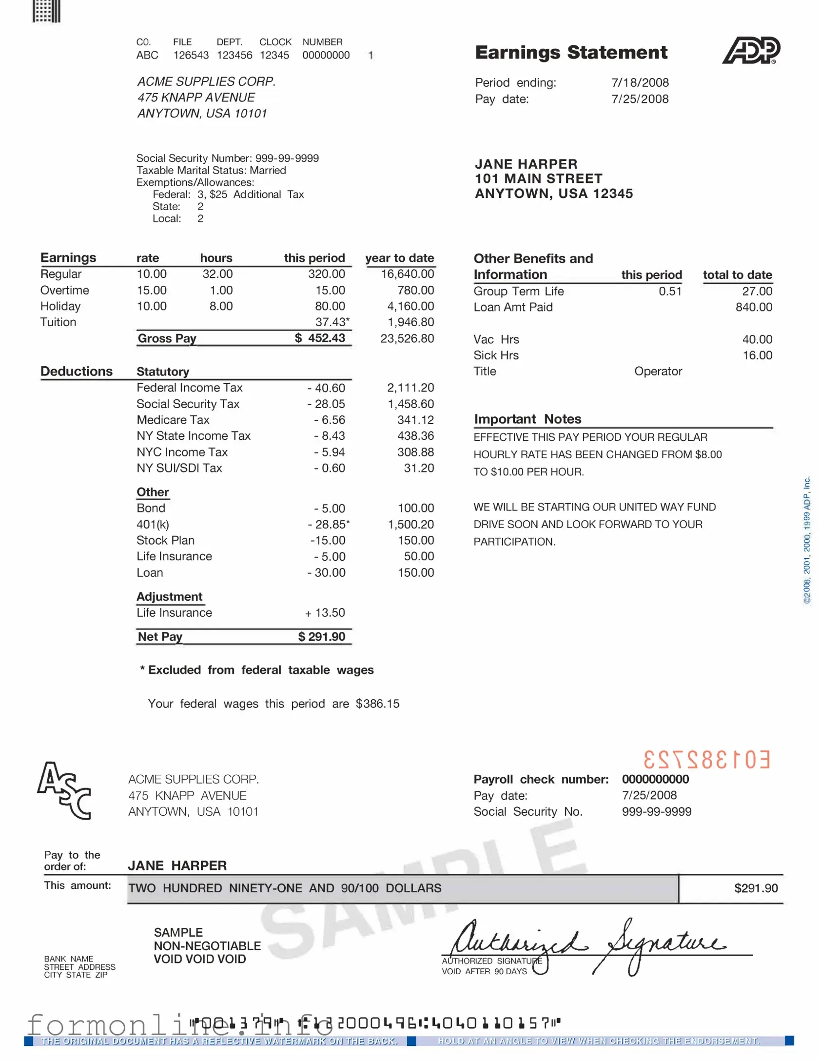 Fill Out a Valid Adp Pay Stub Form