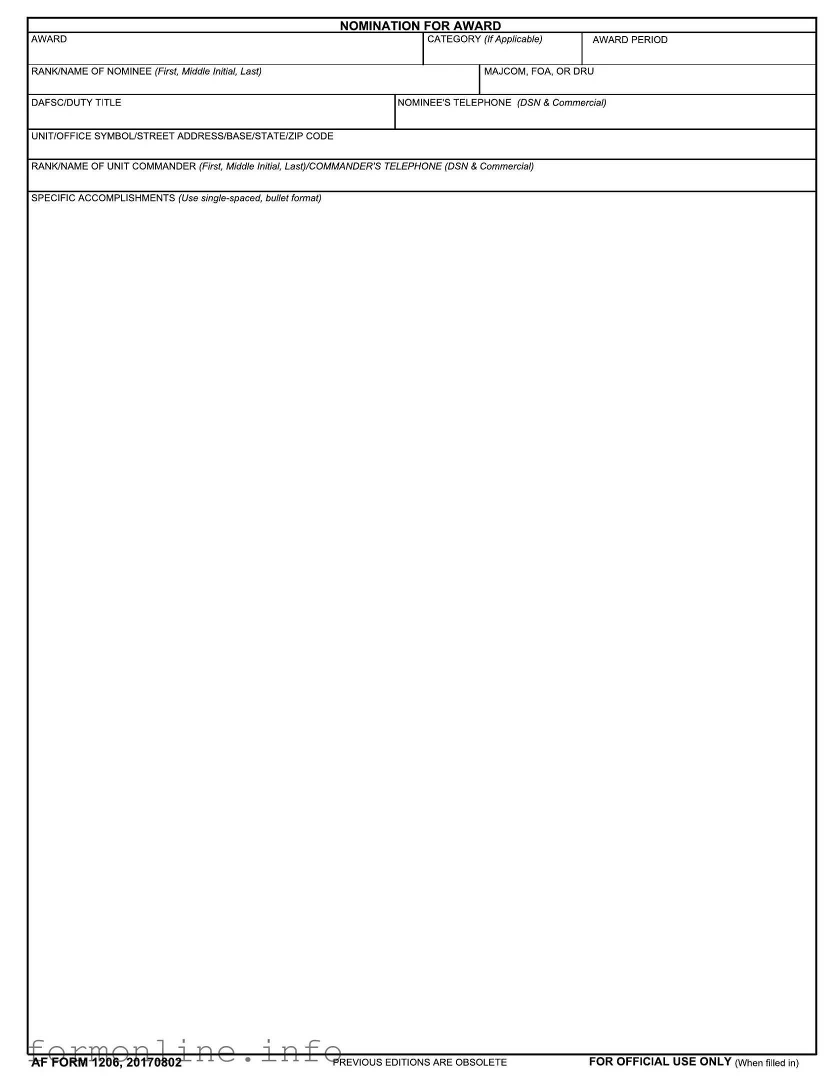 Fill Out a Valid Af 1206 Form