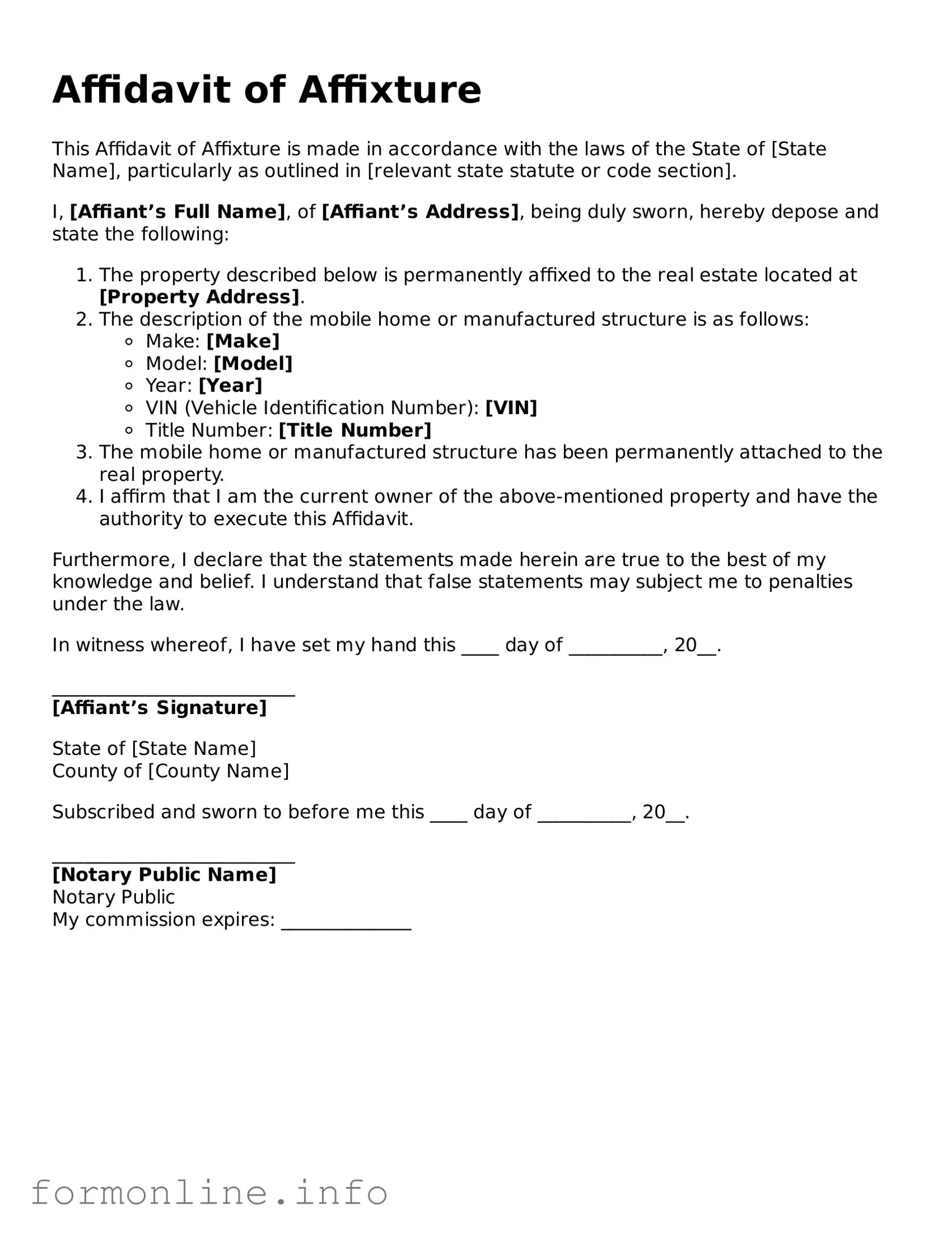 Printable Affidavit of Affixture Form
