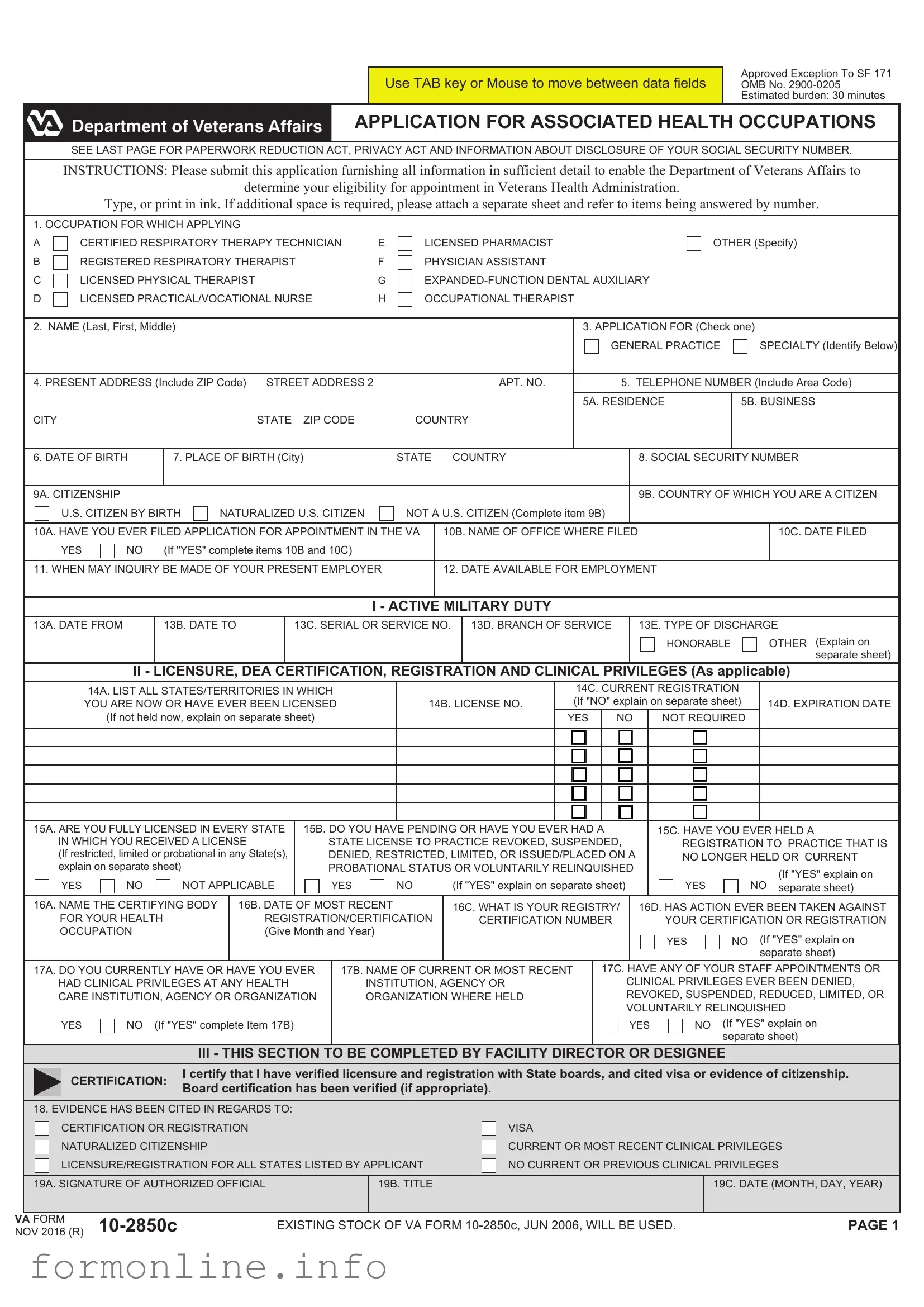 Fill Out a Valid VA 10-2850c Form