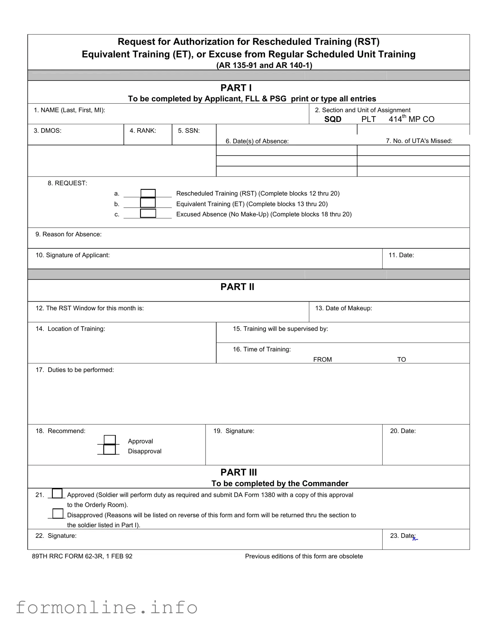 Fill Out a Valid Rst Army Form