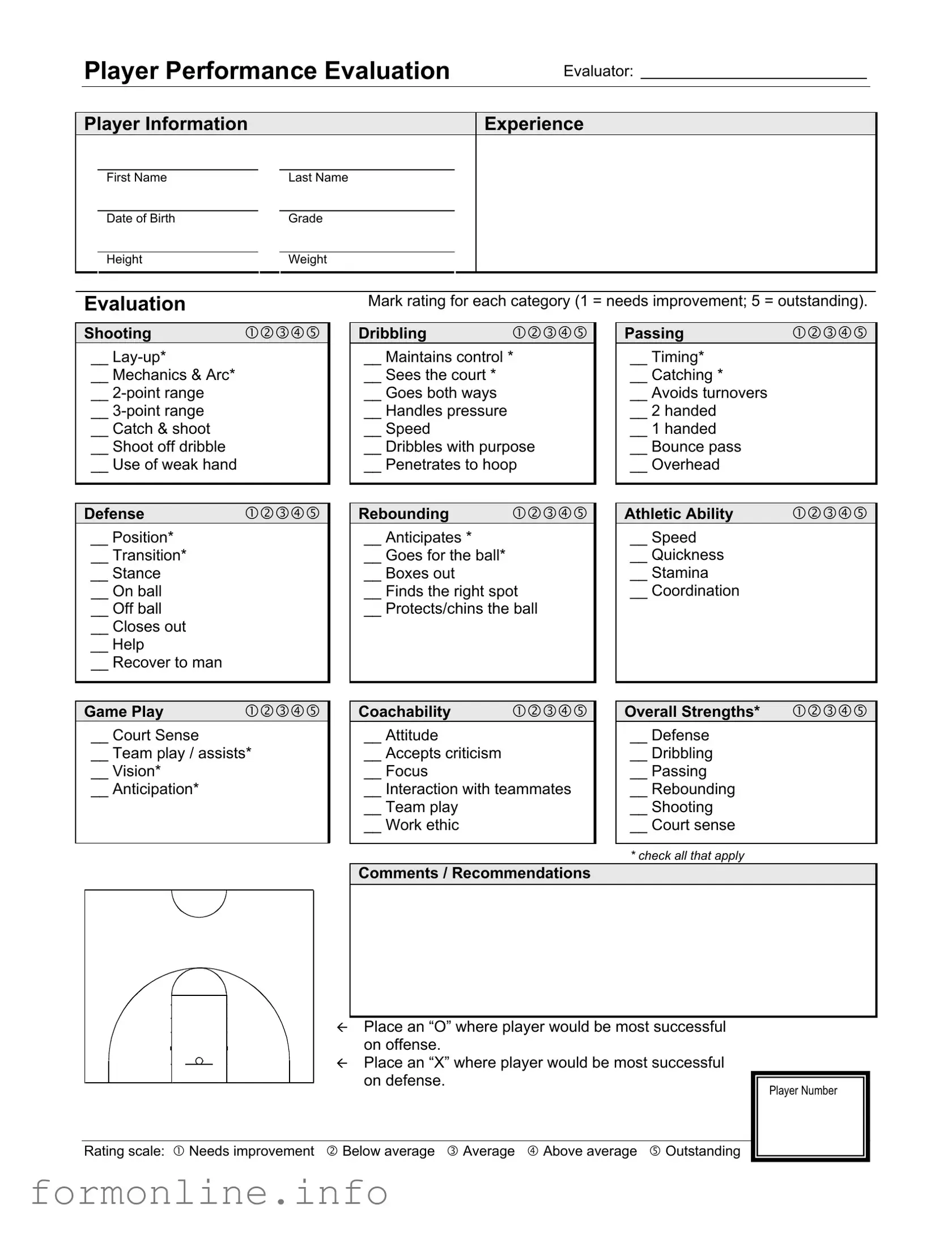 Fill Out a Valid Basketball Evaluation Form