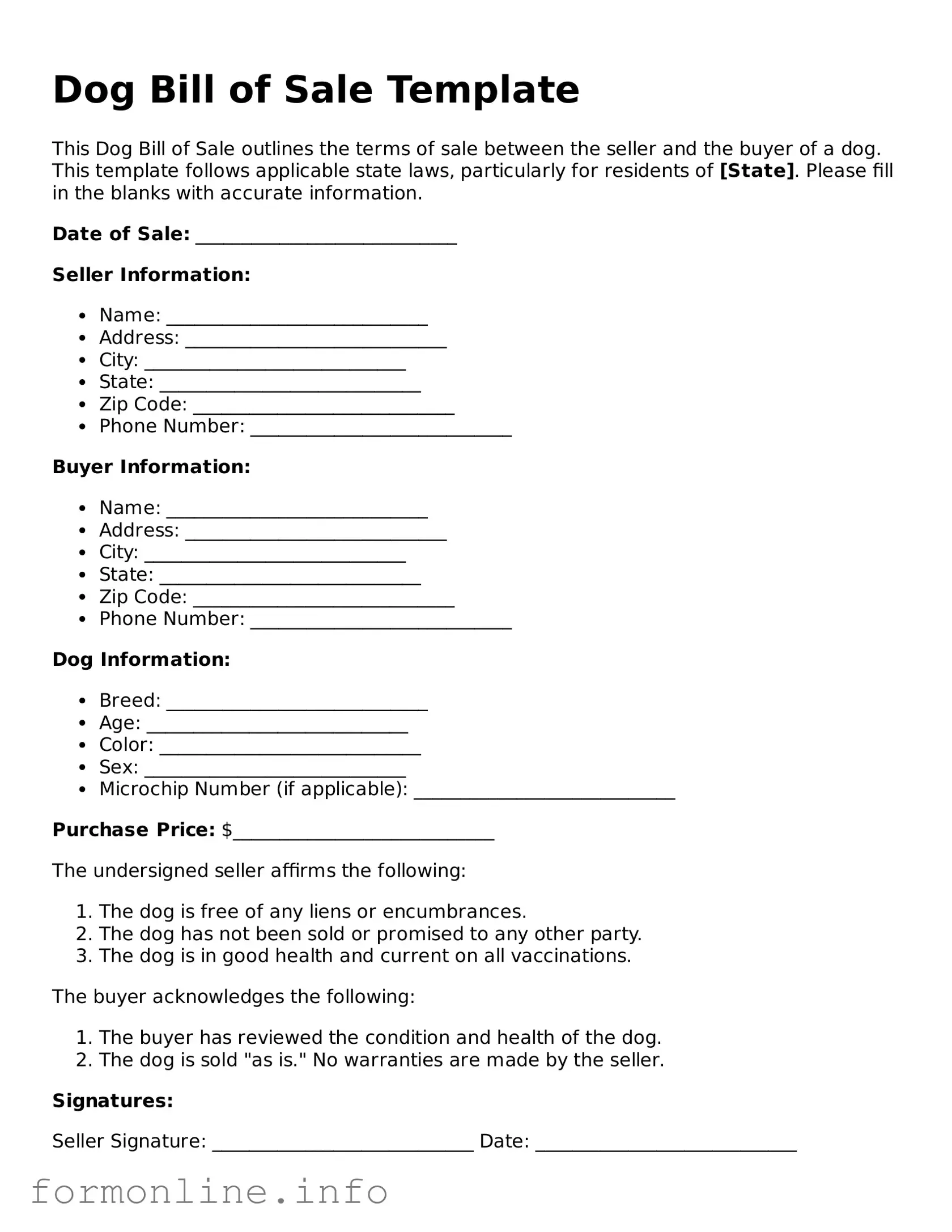 Printable Dog Bill of Sale Form