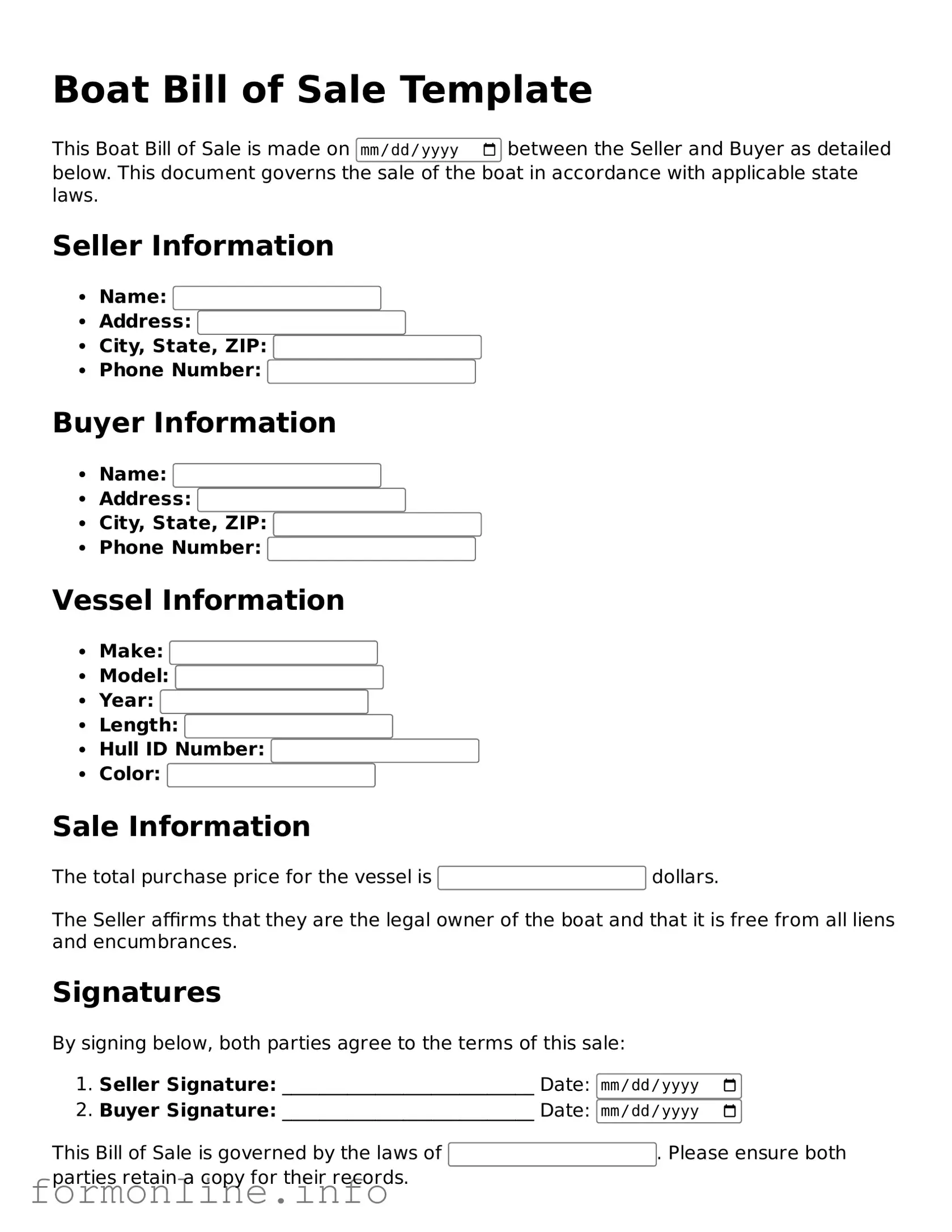 Printable Boat Bill of Sale Form