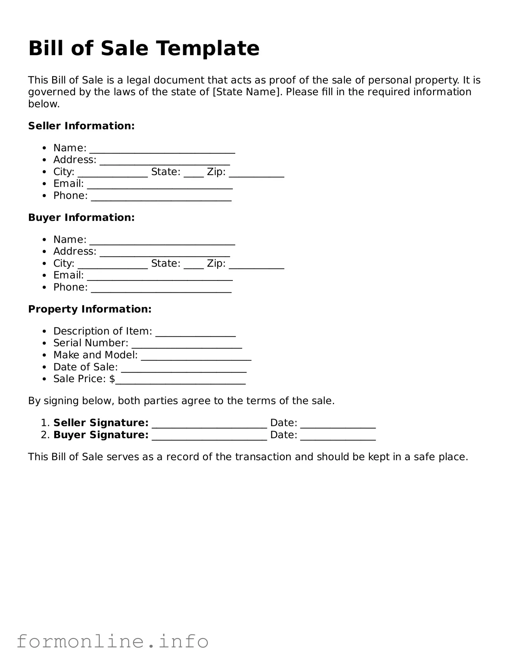 Printable Bill of Sale Form