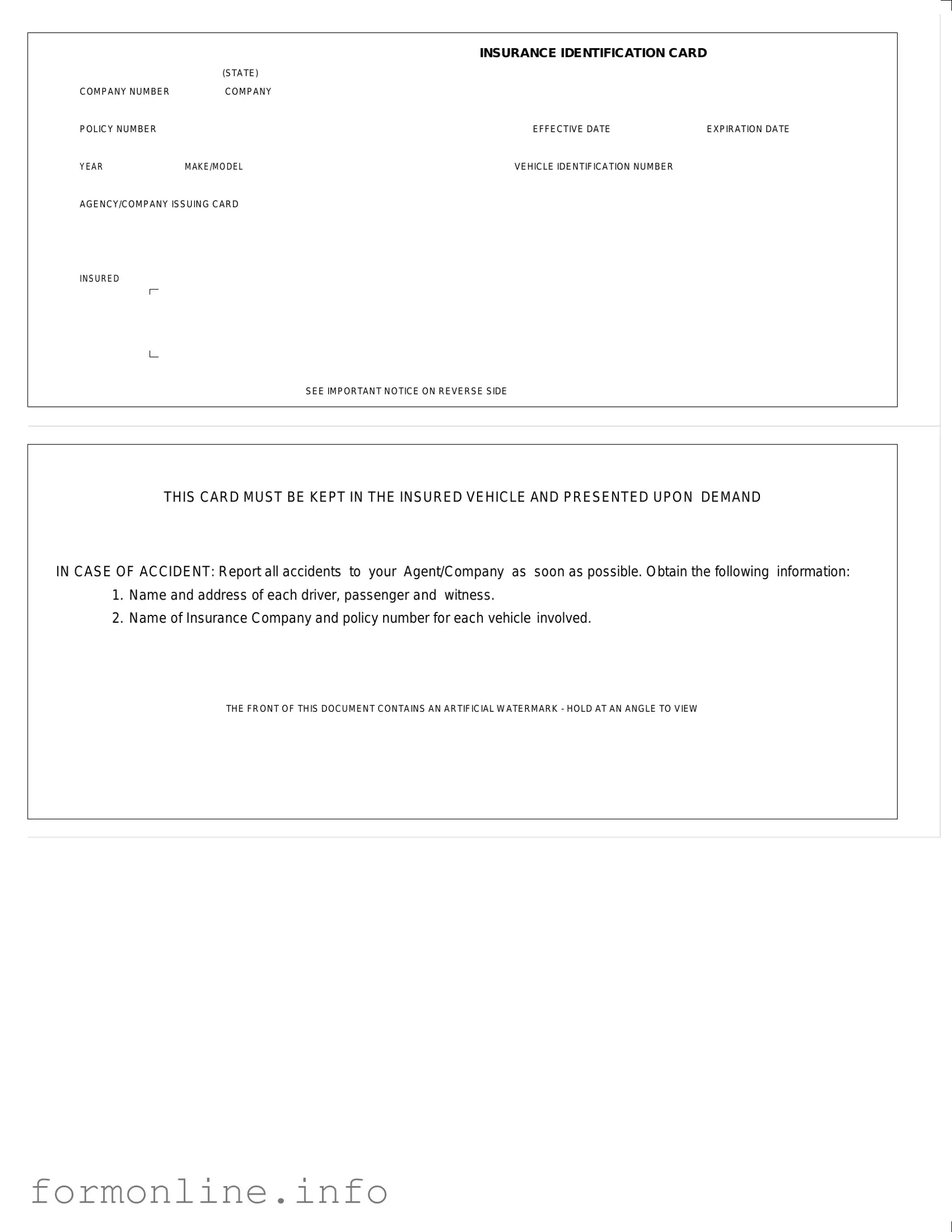 Fill Out a Valid Auto Insurance Card Form