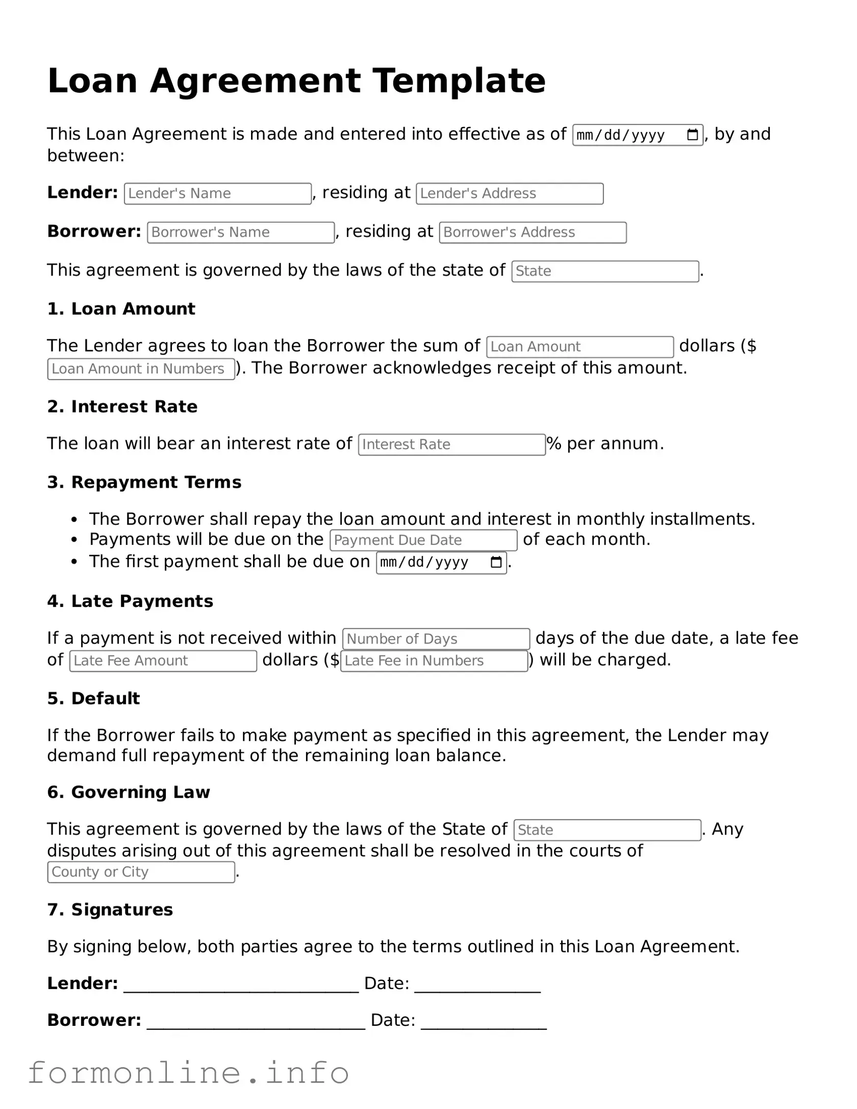 Printable Loan Agreement Form