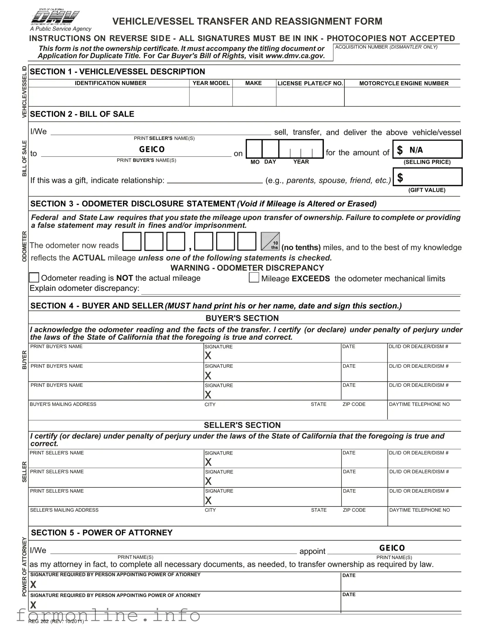 Fill Out a Valid California Fotm Reg 262 Form