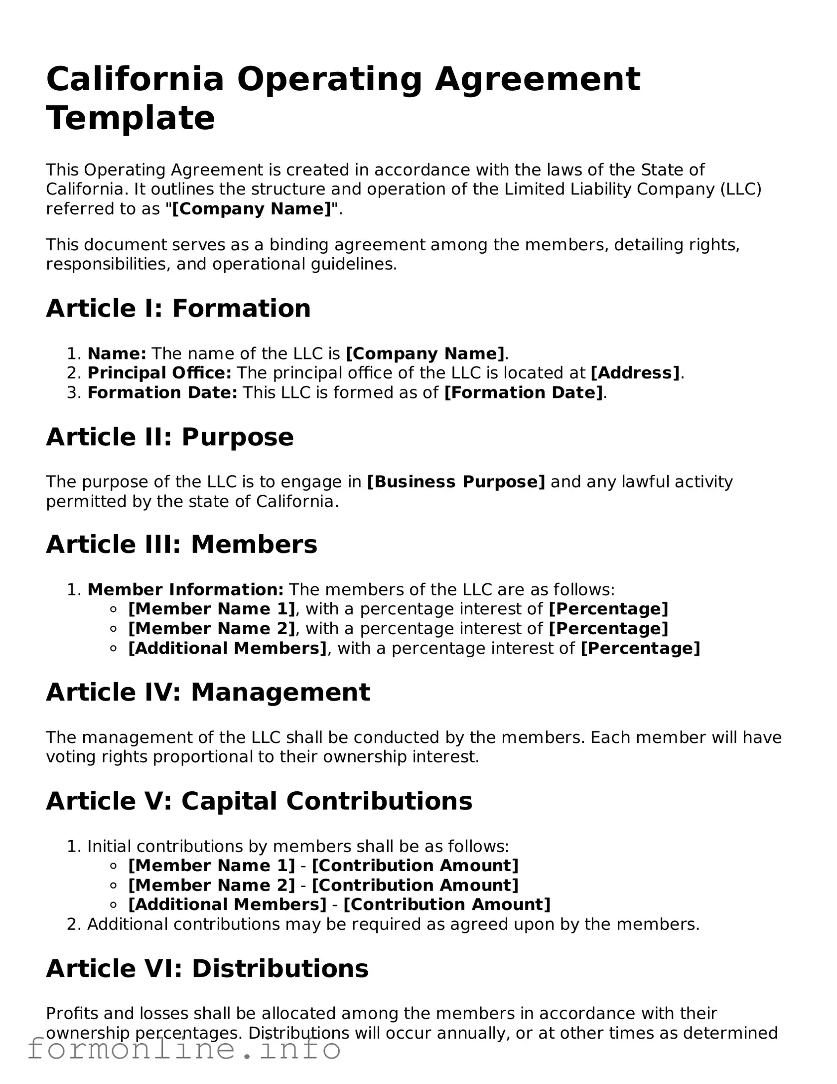 Free Operating Agreement Template for California State