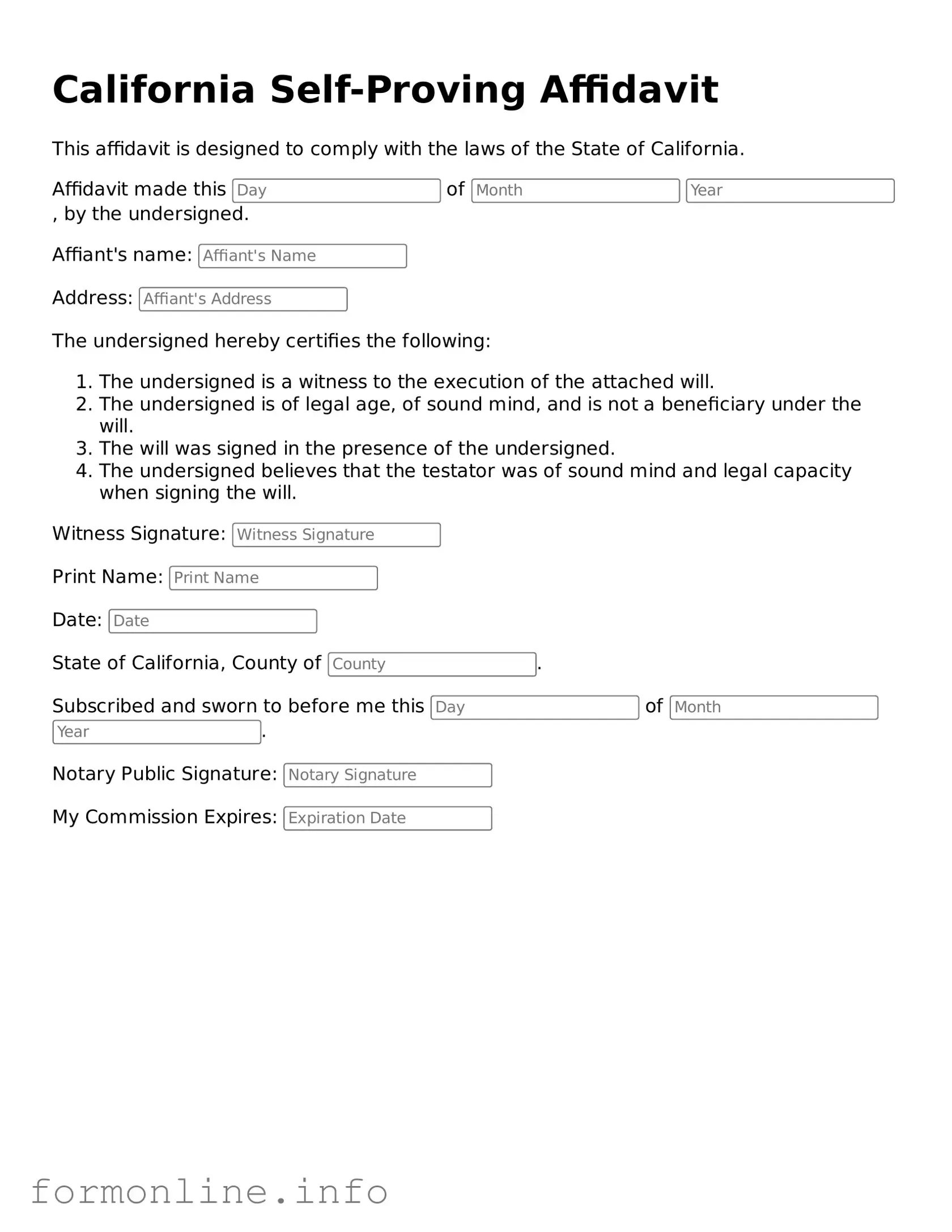 Free Self-Proving Affidavit Template for California State