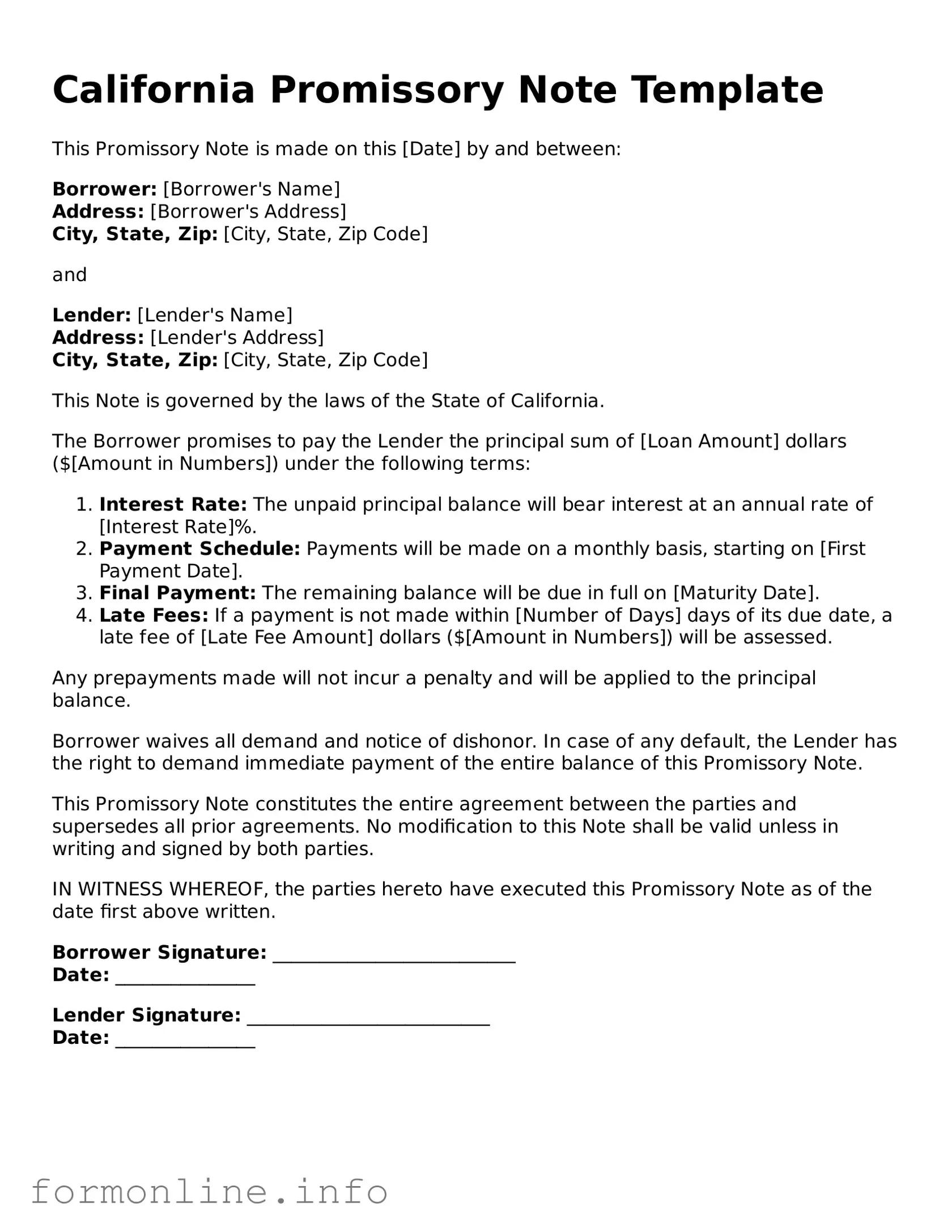 Free Promissory Note Template for California State