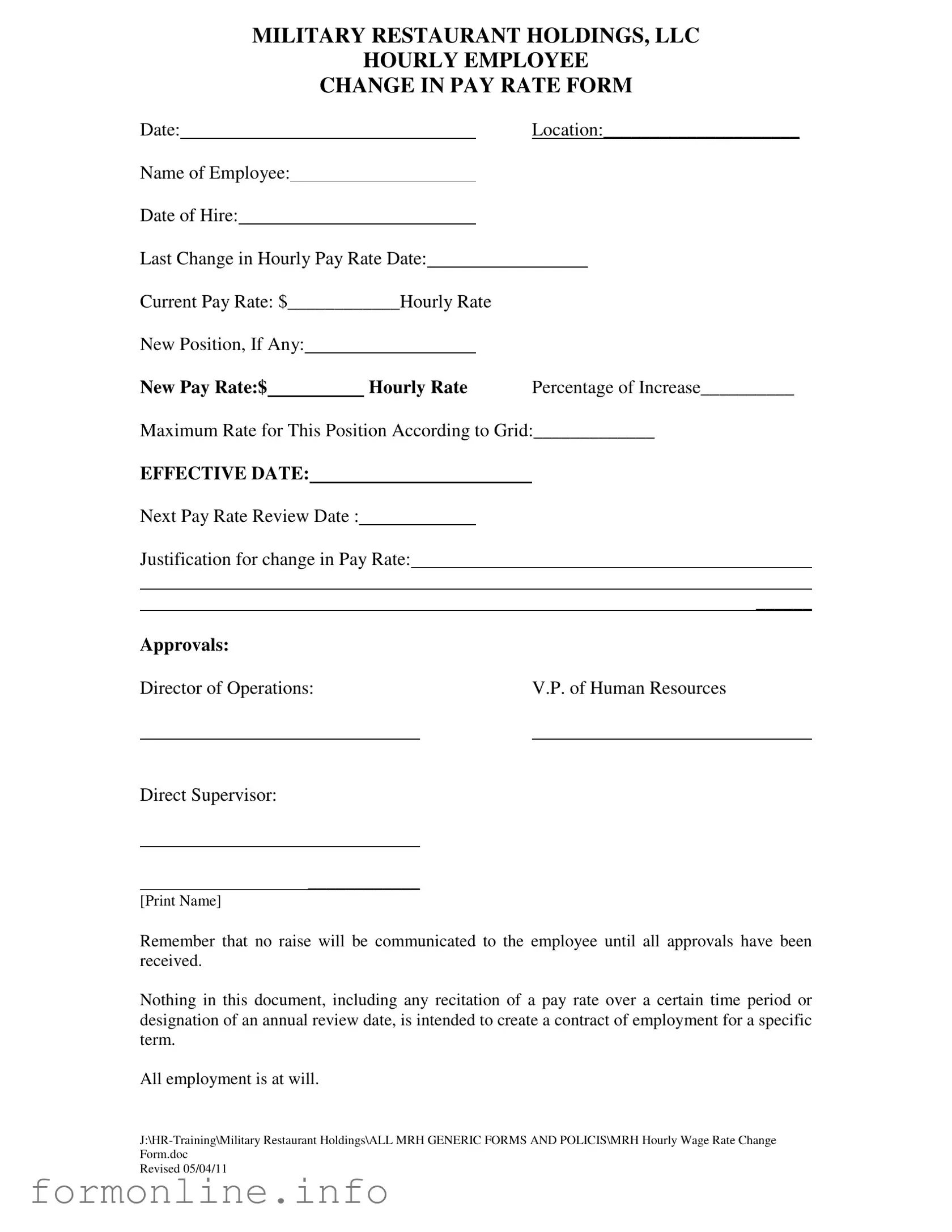 Fill Out a Valid Change Pay Rate Form