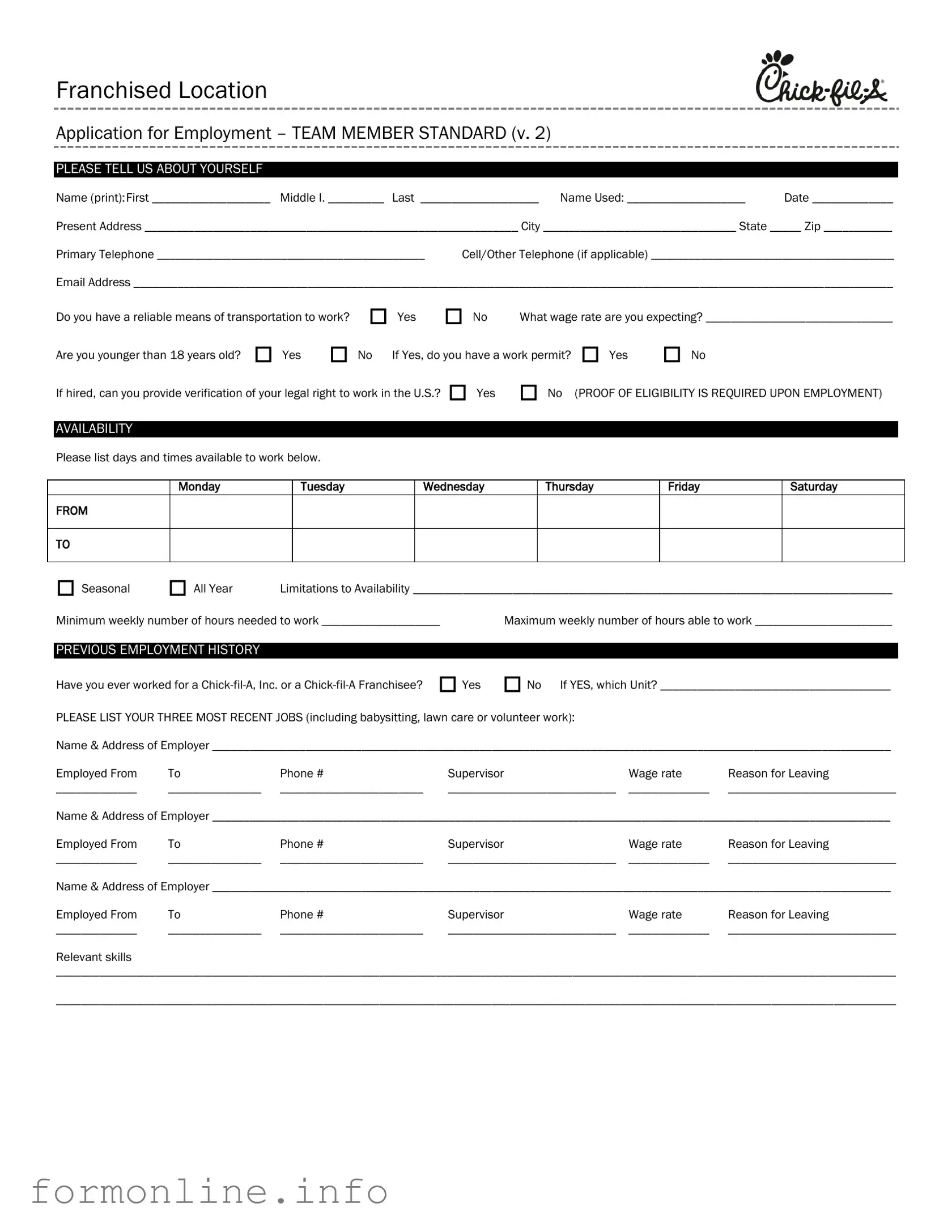 Fill Out a Valid Chick Fil A Job Application Form