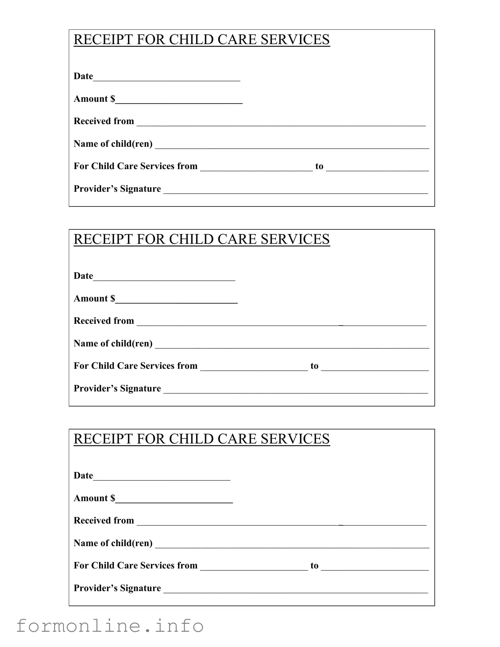 Fill Out a Valid Childcare Receipt Form