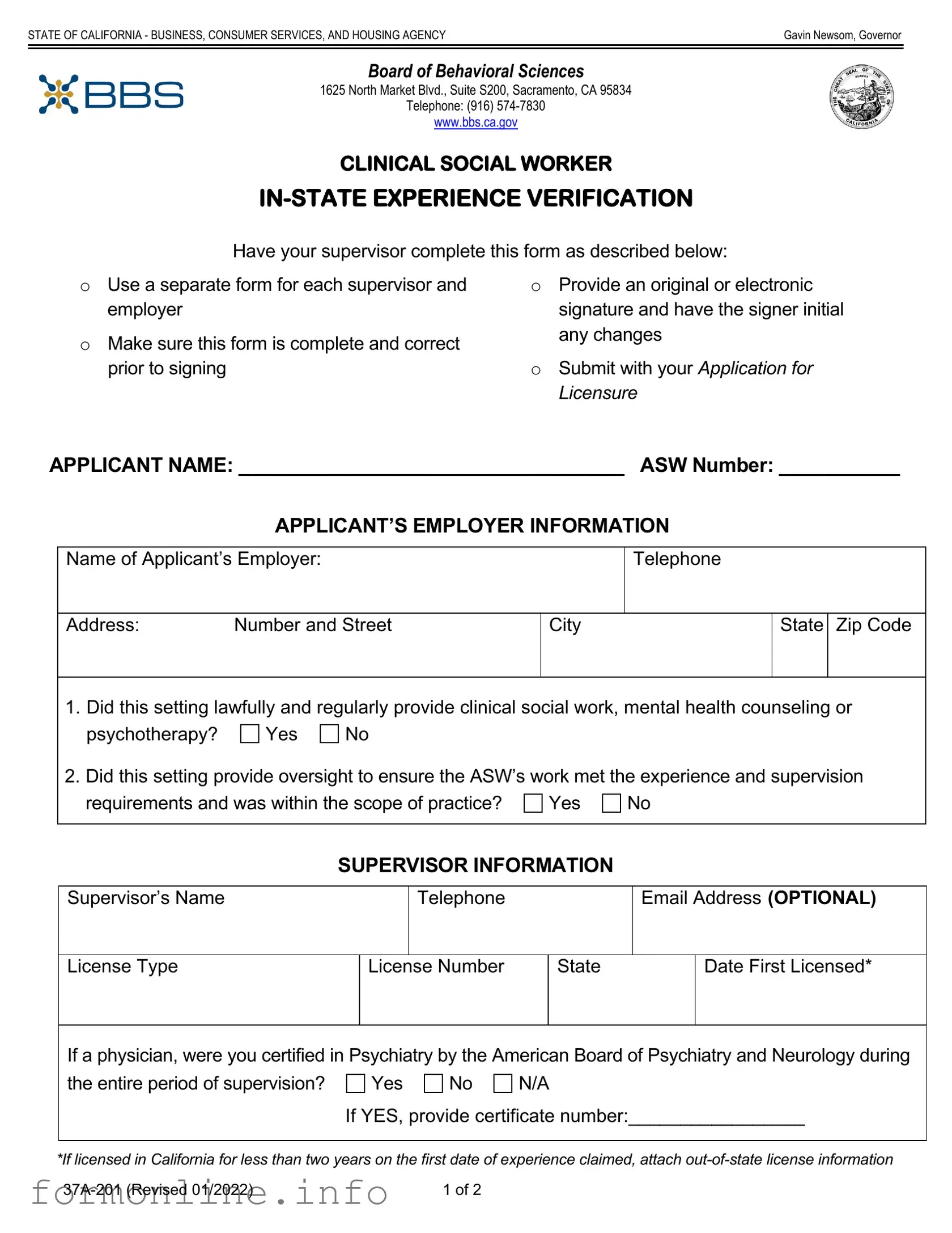 Fill Out a Valid Clinical Social Experience Verification Form