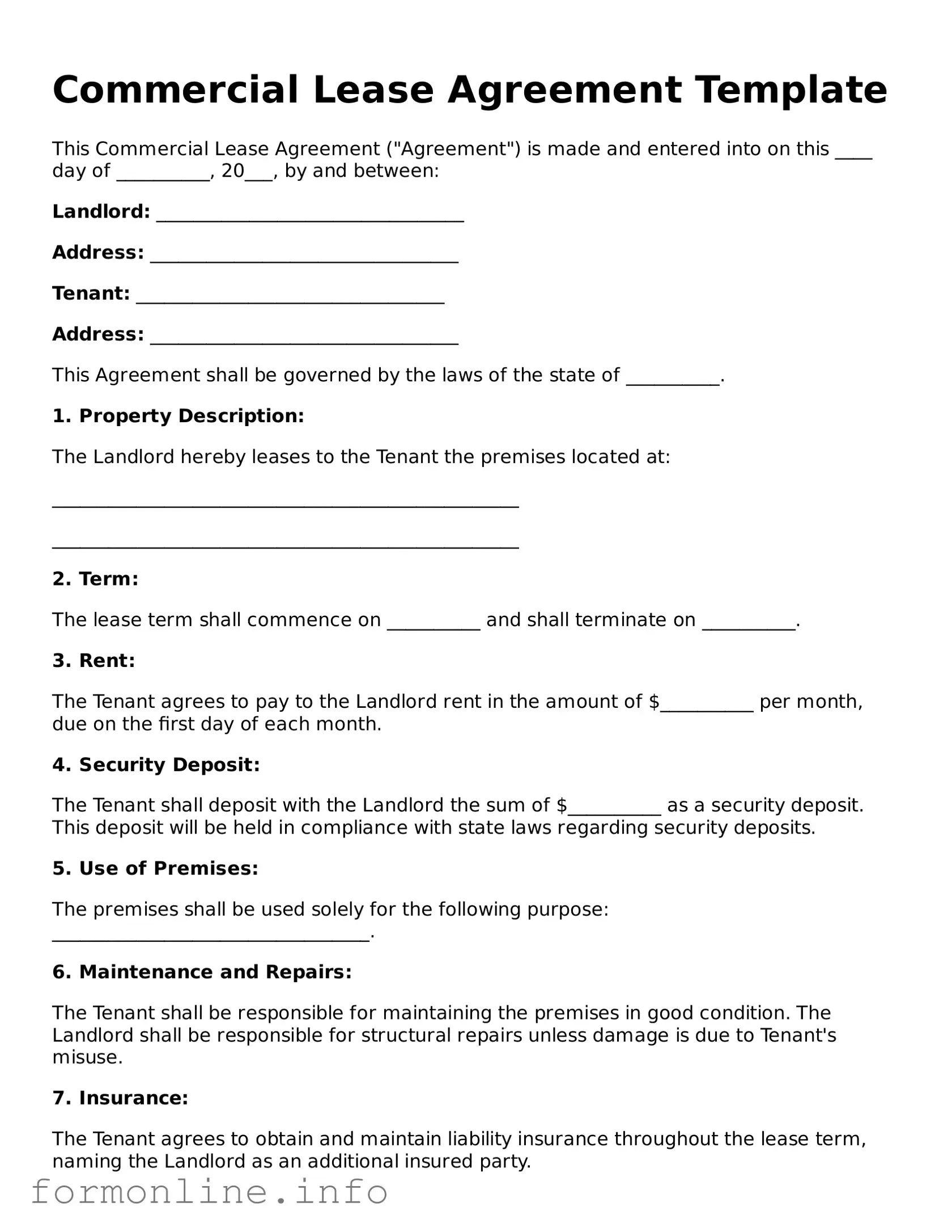 Printable Commercial Lease Agreement Form