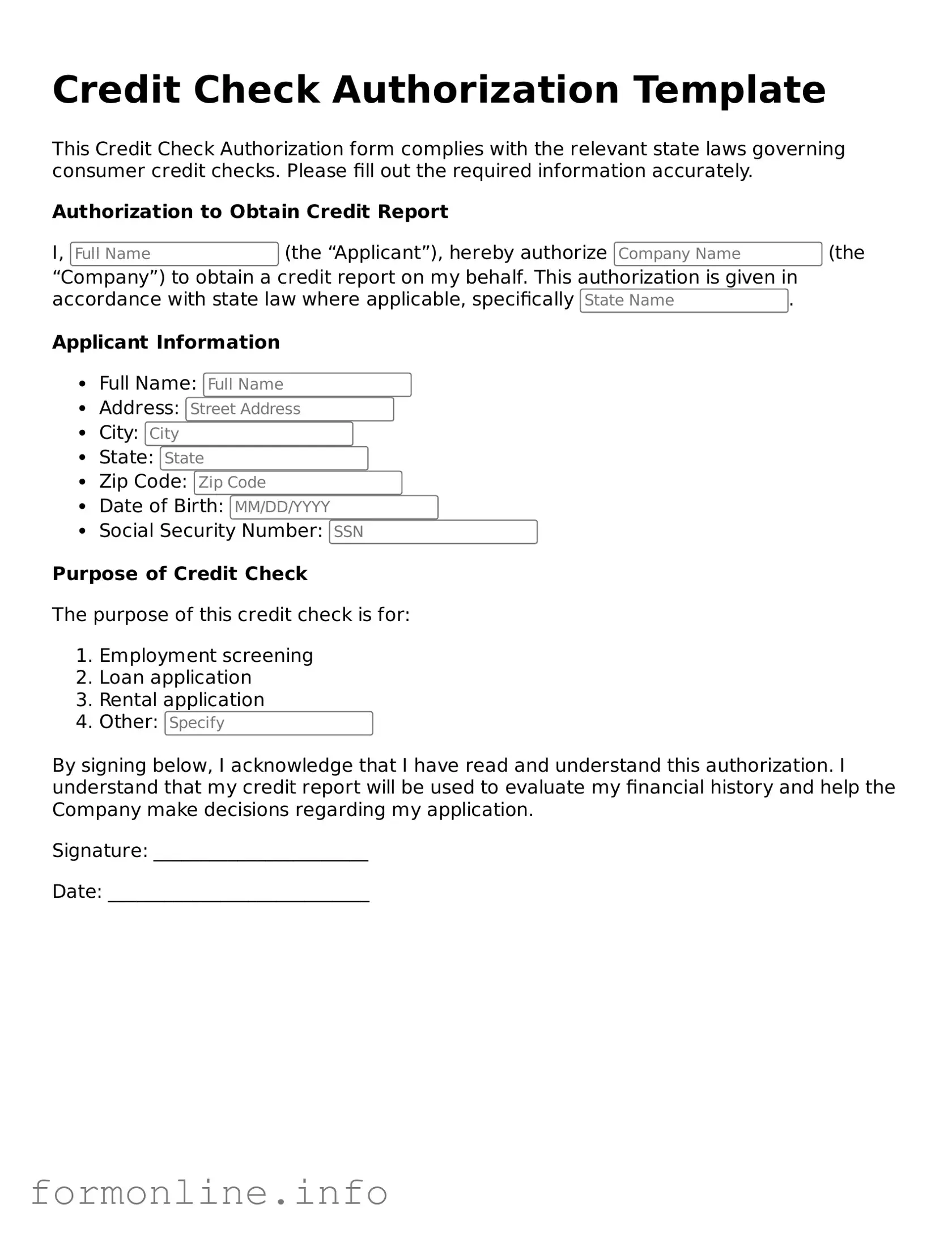 Printable Credit Check Authorization Form