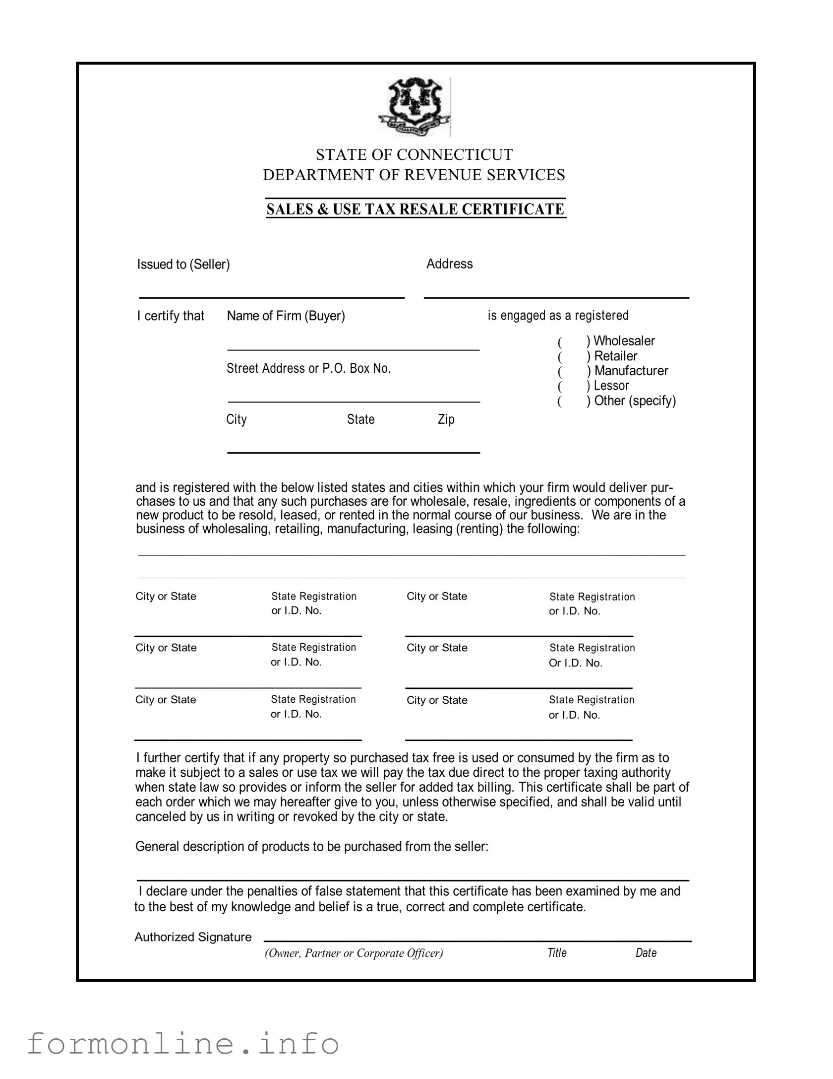Fill Out a Valid Ct Resale Certificate Form