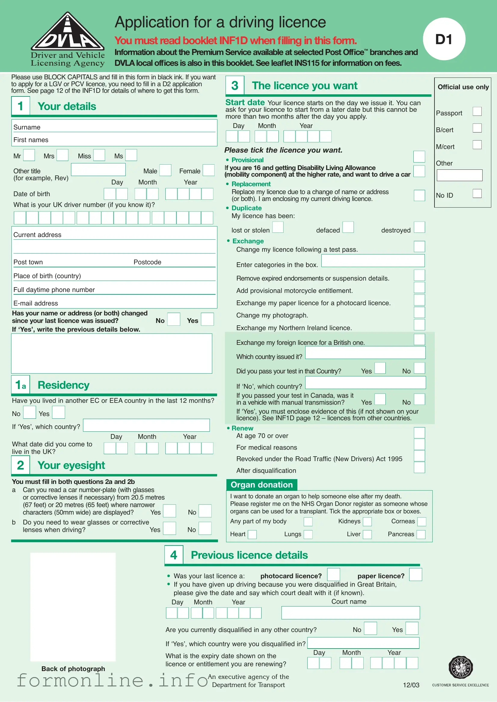 Fill Out a Valid D1 Dvla Form