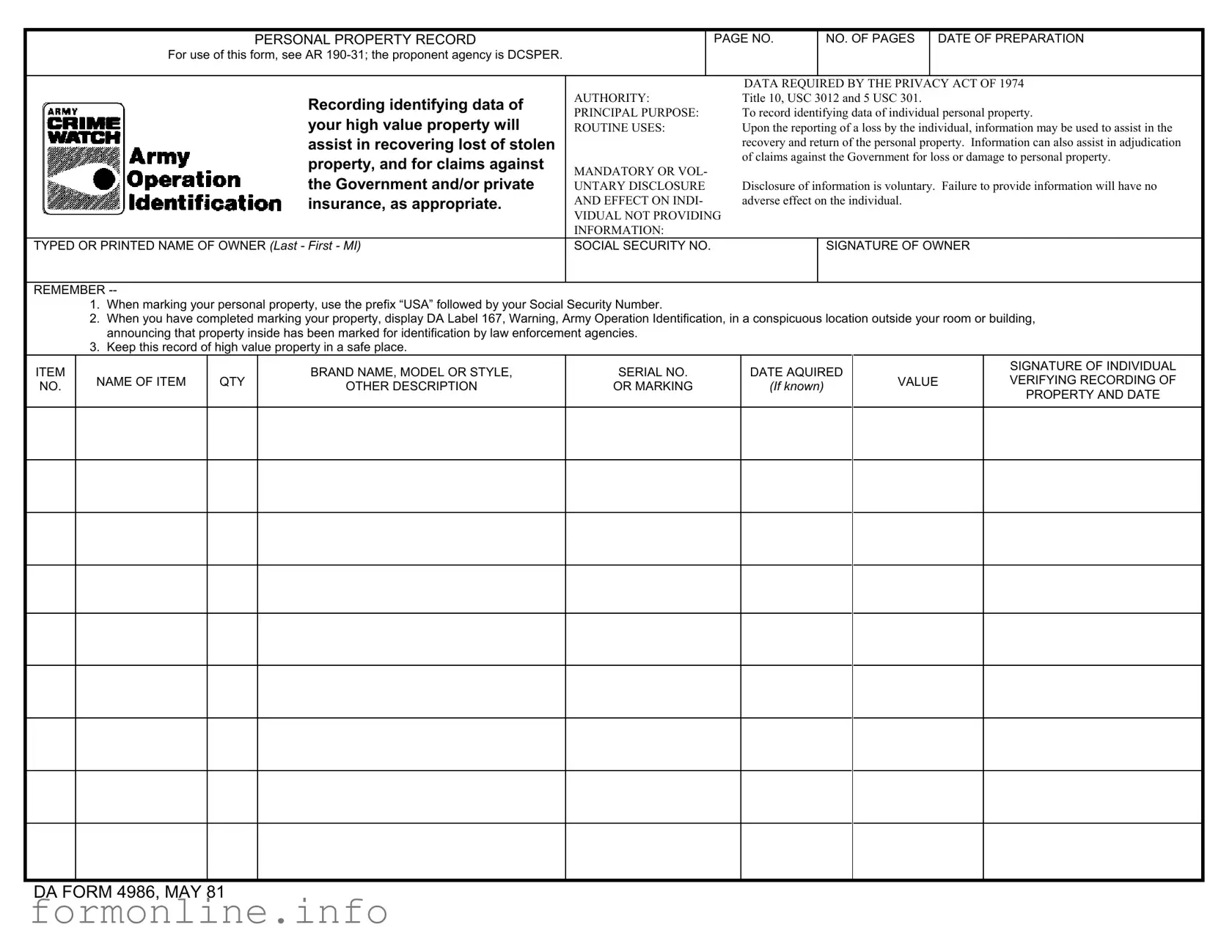 Fill Out a Valid Da 4986 Form