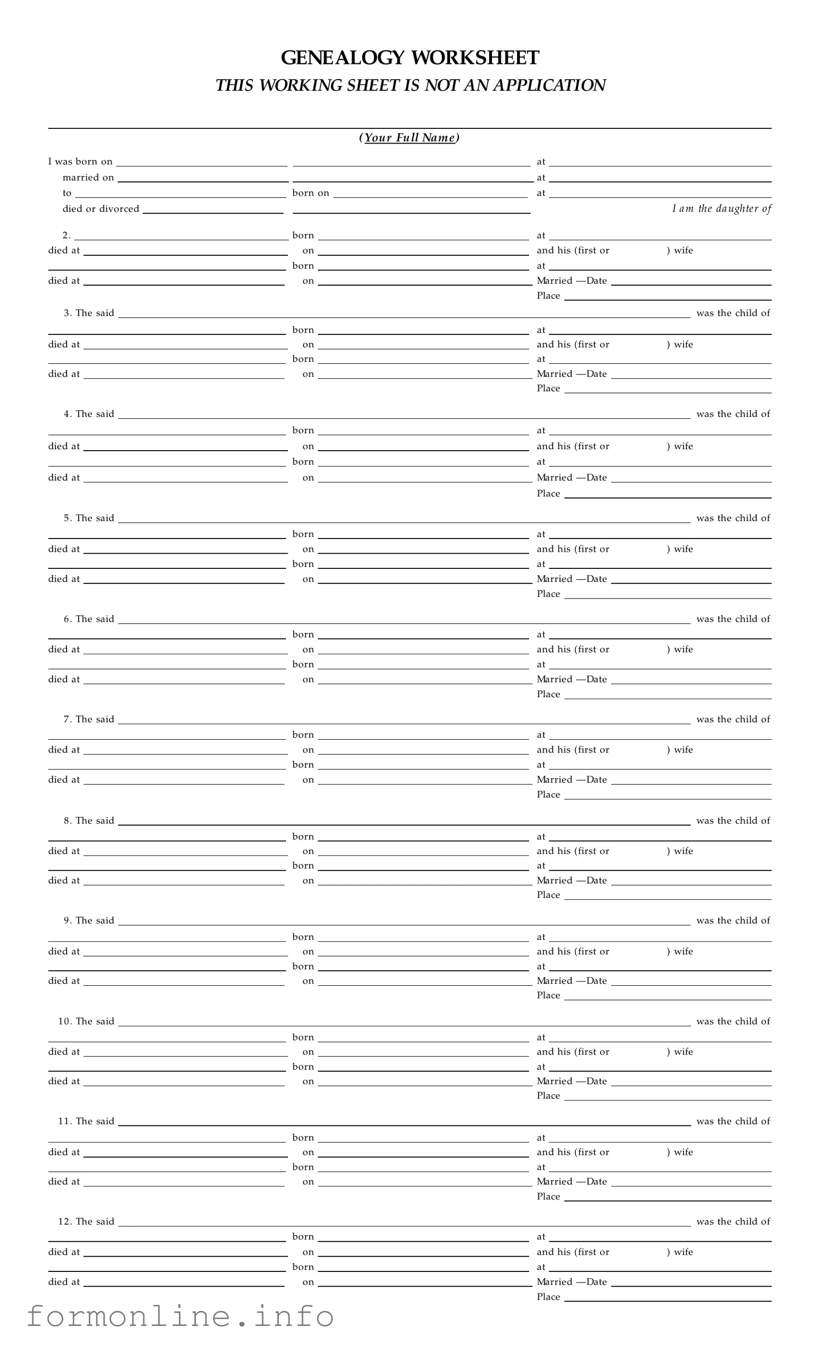 Fill Out a Valid Dar Genealogy Worksheet Form