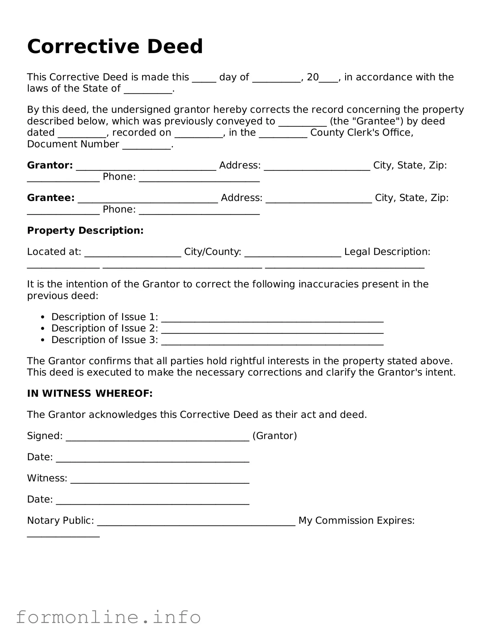 Printable Corrective Deed Form