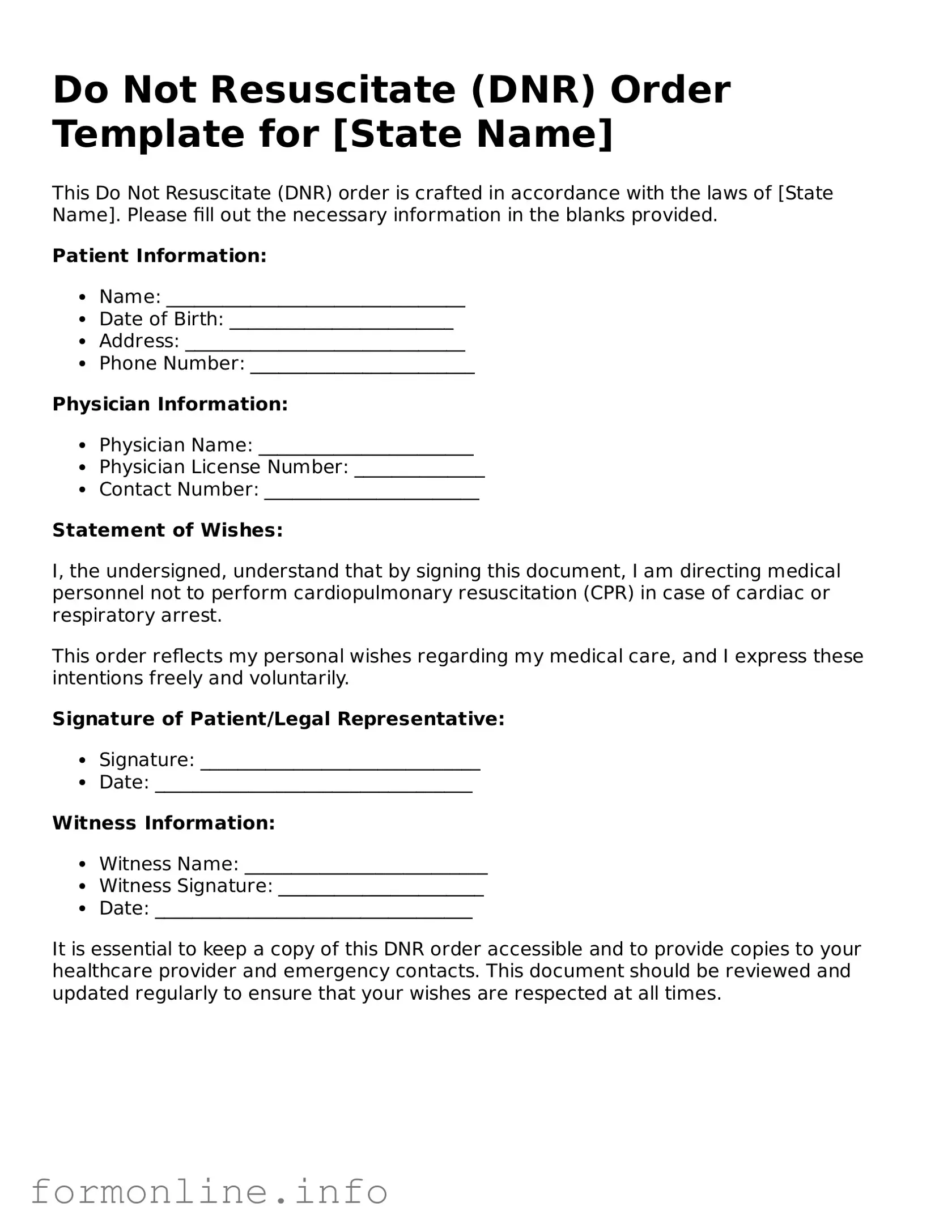 Printable Do Not Resuscitate Order Form