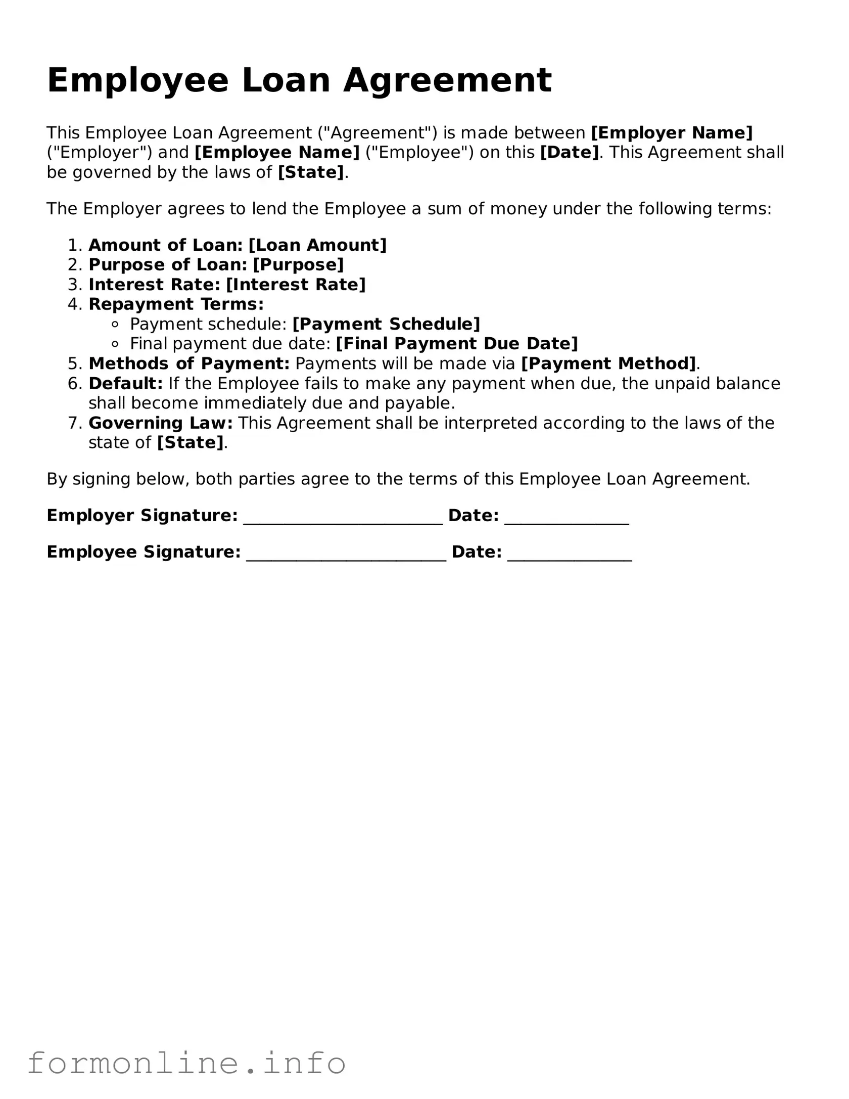 Printable Employee Loan Agreement Form