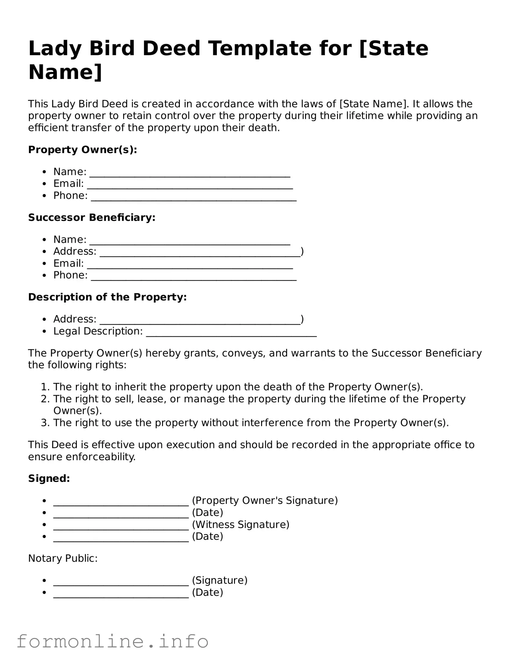 Printable Lady Bird Deed Form