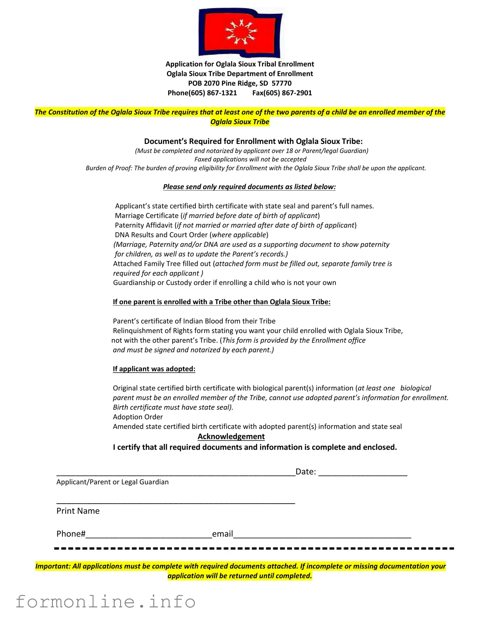 Fill Out a Valid Enrollment Oglala Sioux Tribe Form