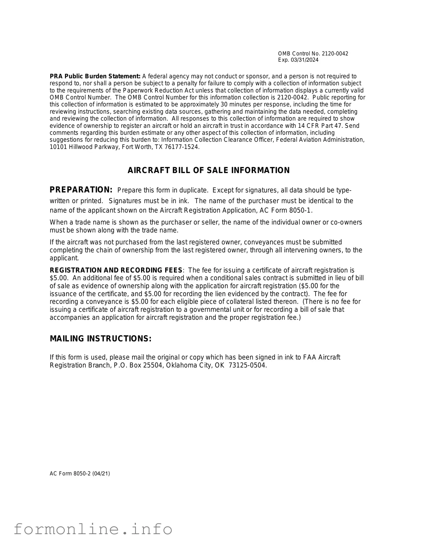 Fill Out a Valid Aircraft Bill of Sale AC 8050-2 Form