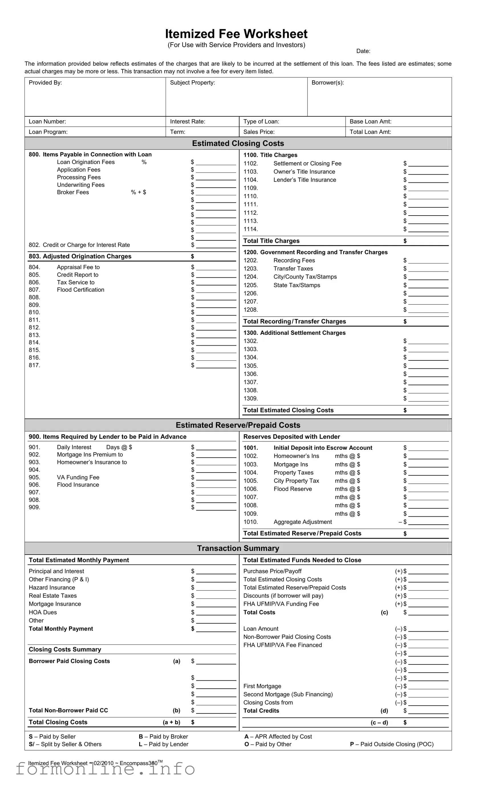 Fill Out a Valid Fee Worksheet Form