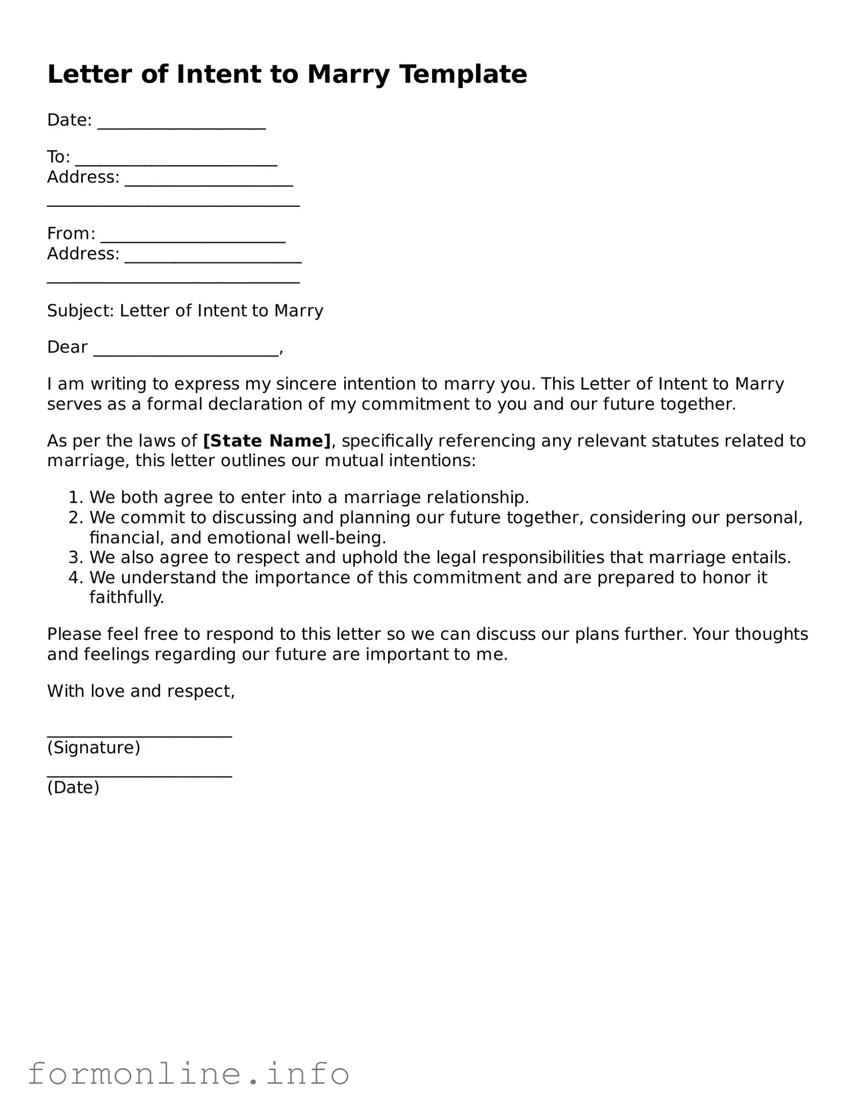 Printable Letter of Intent to Marry Form