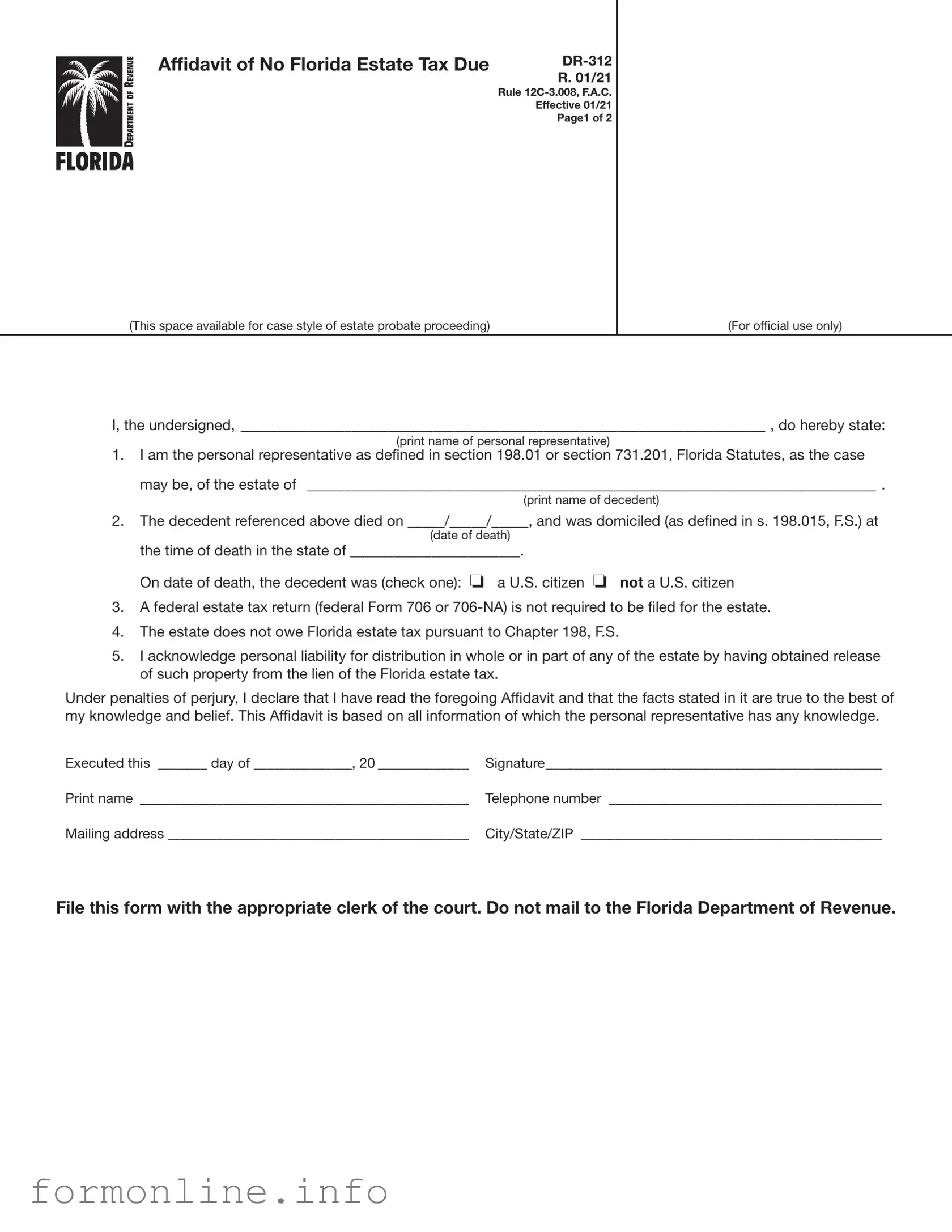 Fill Out a Valid Fl Dr 312 Form