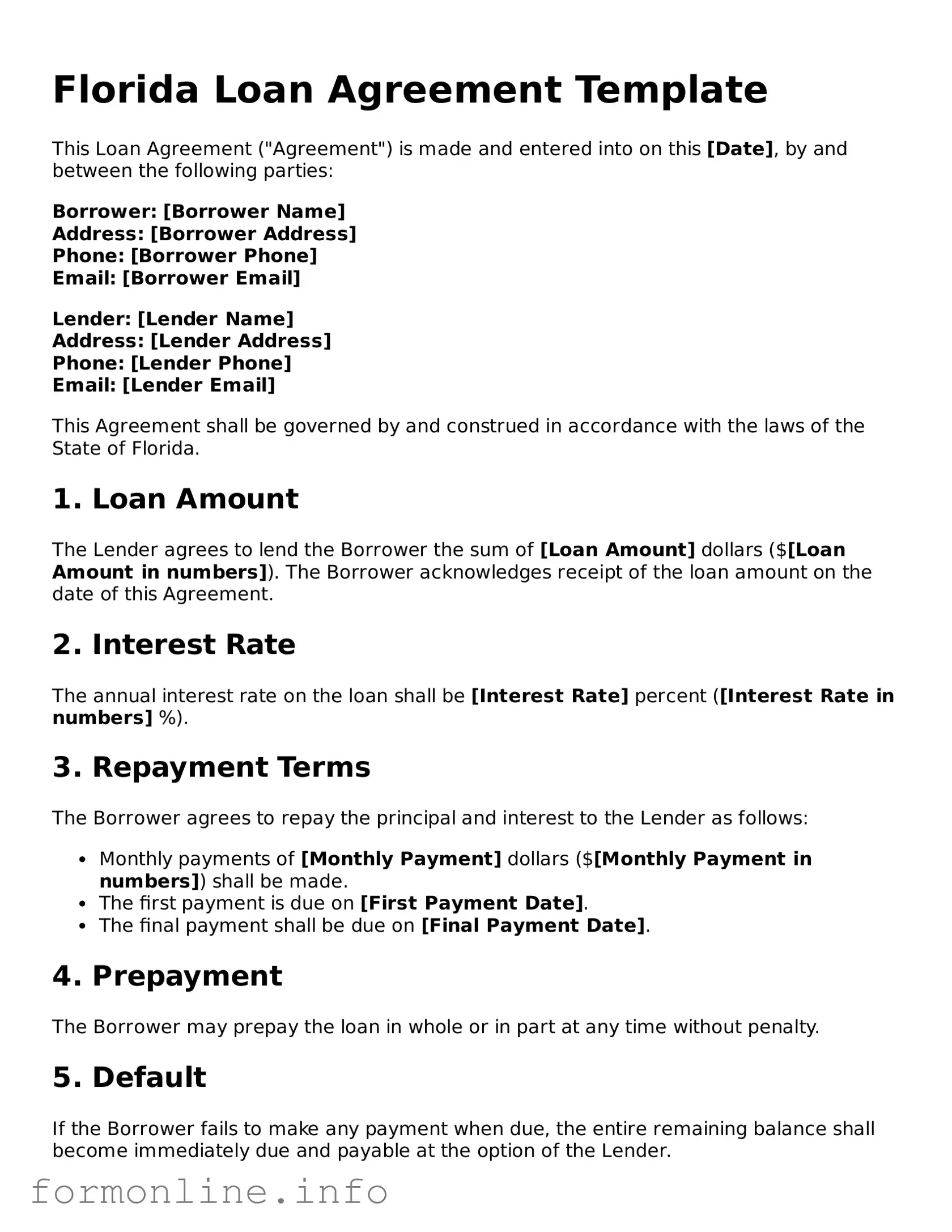 Free Loan Agreement Template for Florida State