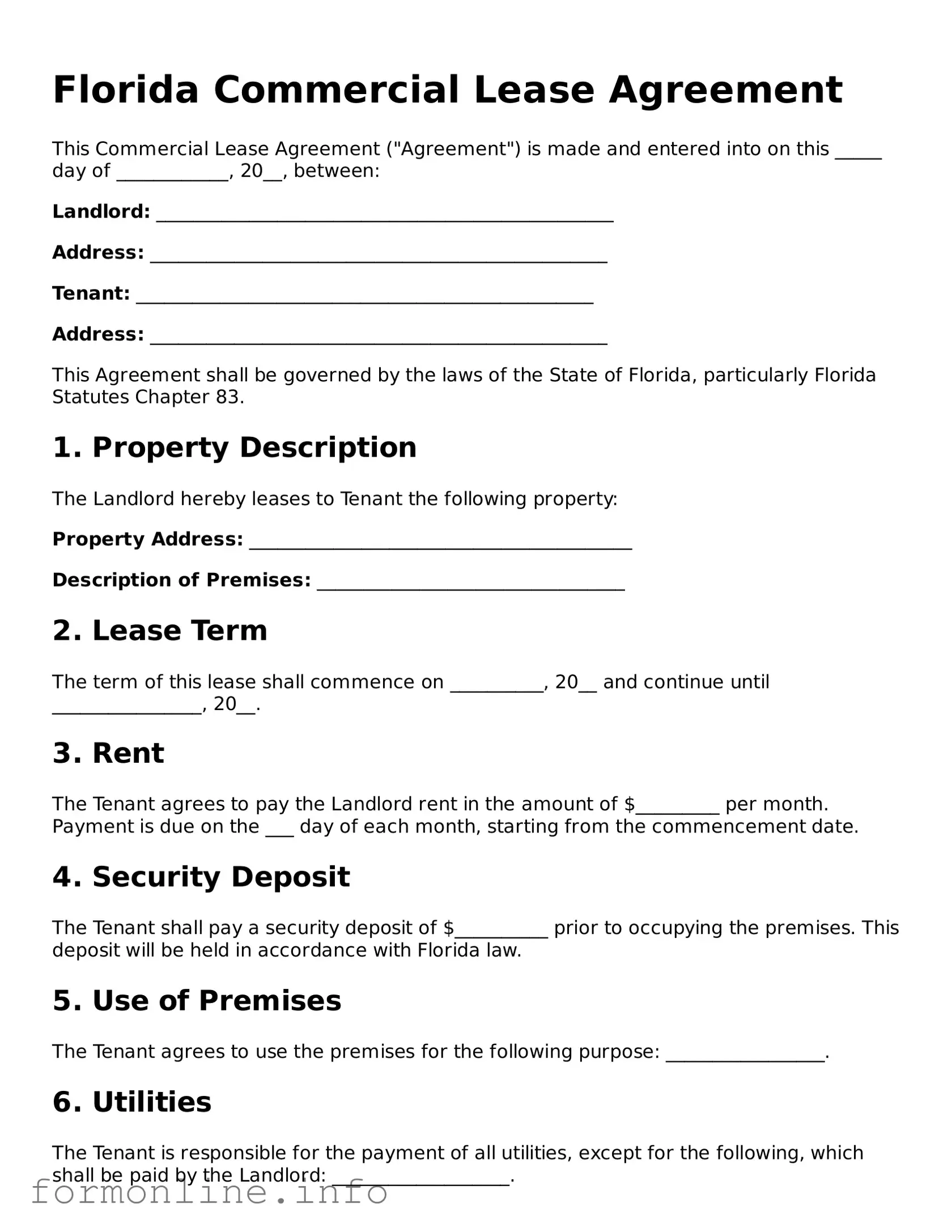 Free Commercial Lease Agreement Template for Florida State