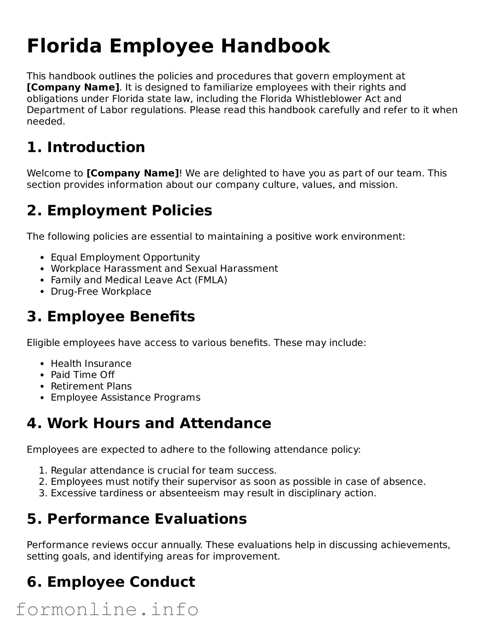 Free Employee Handbook Template for Florida State