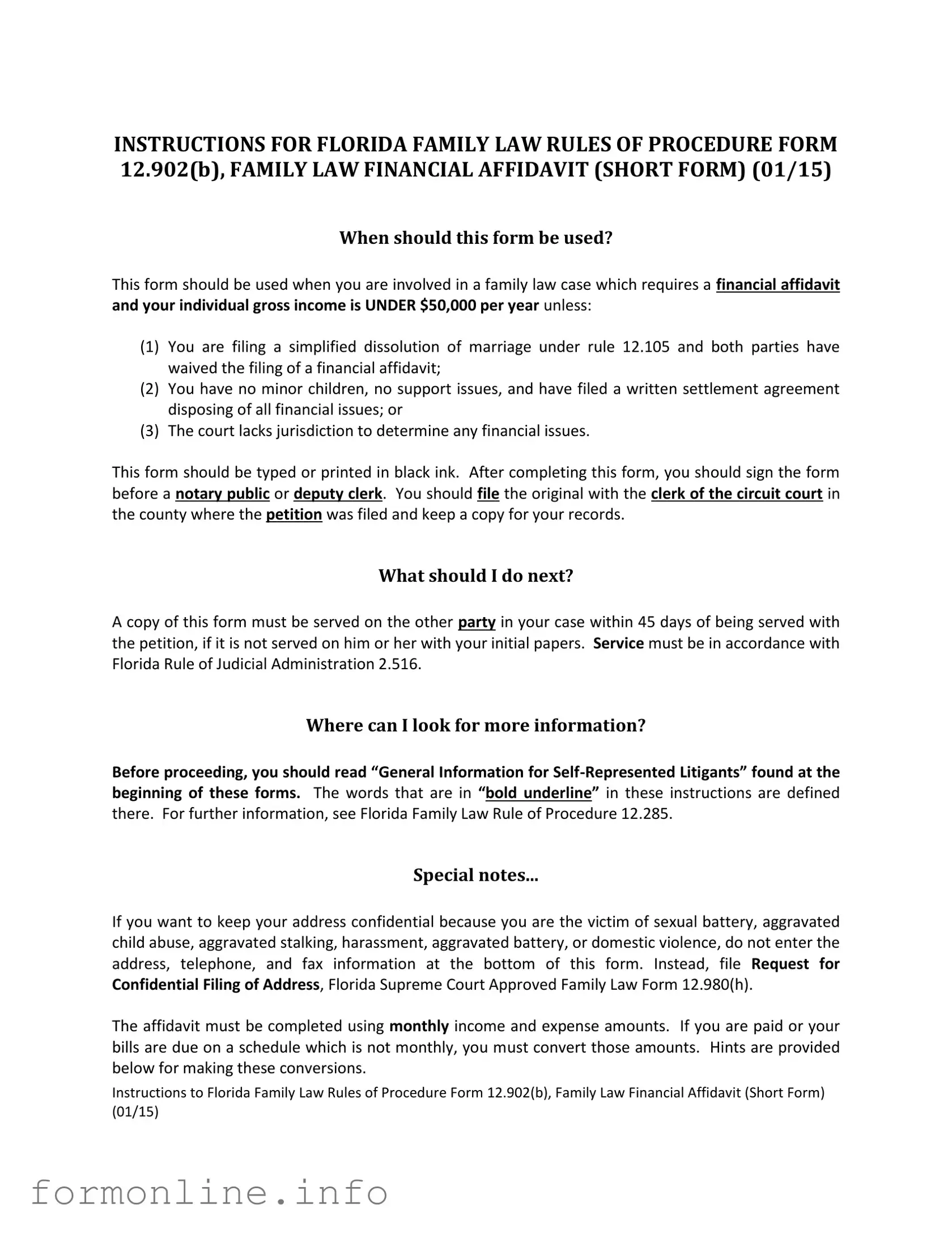 Fill Out a Valid Florida Financial Affidavit Short 12.902(b) Form