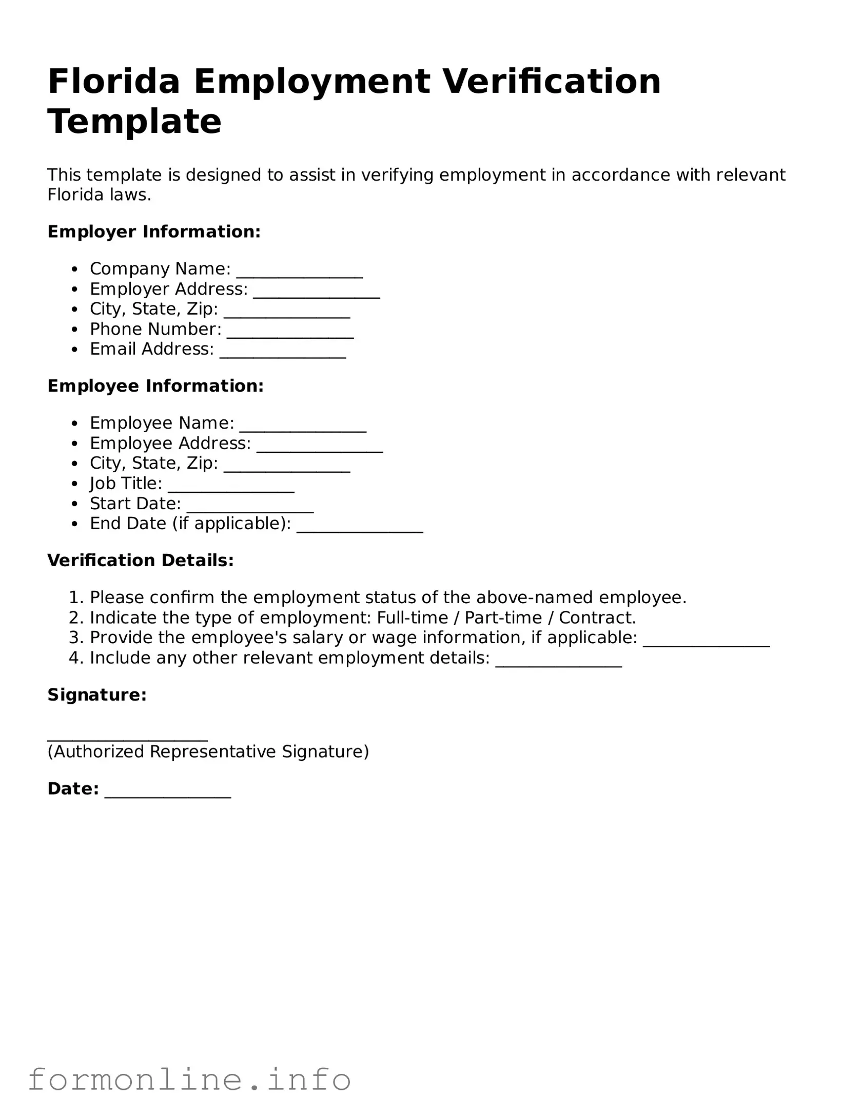 Free Employment Verification Template for Florida State