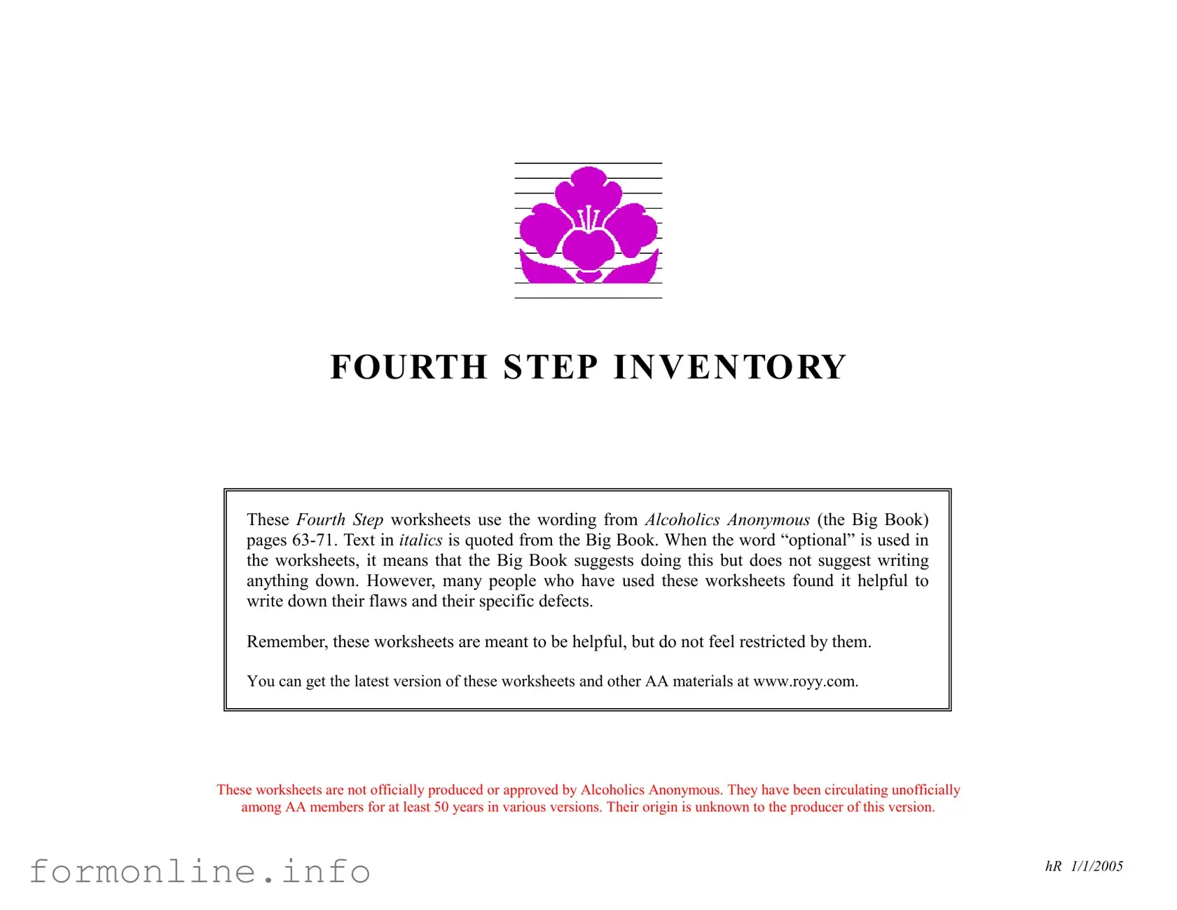 Fill Out a Valid Fourth Step Inventory Form