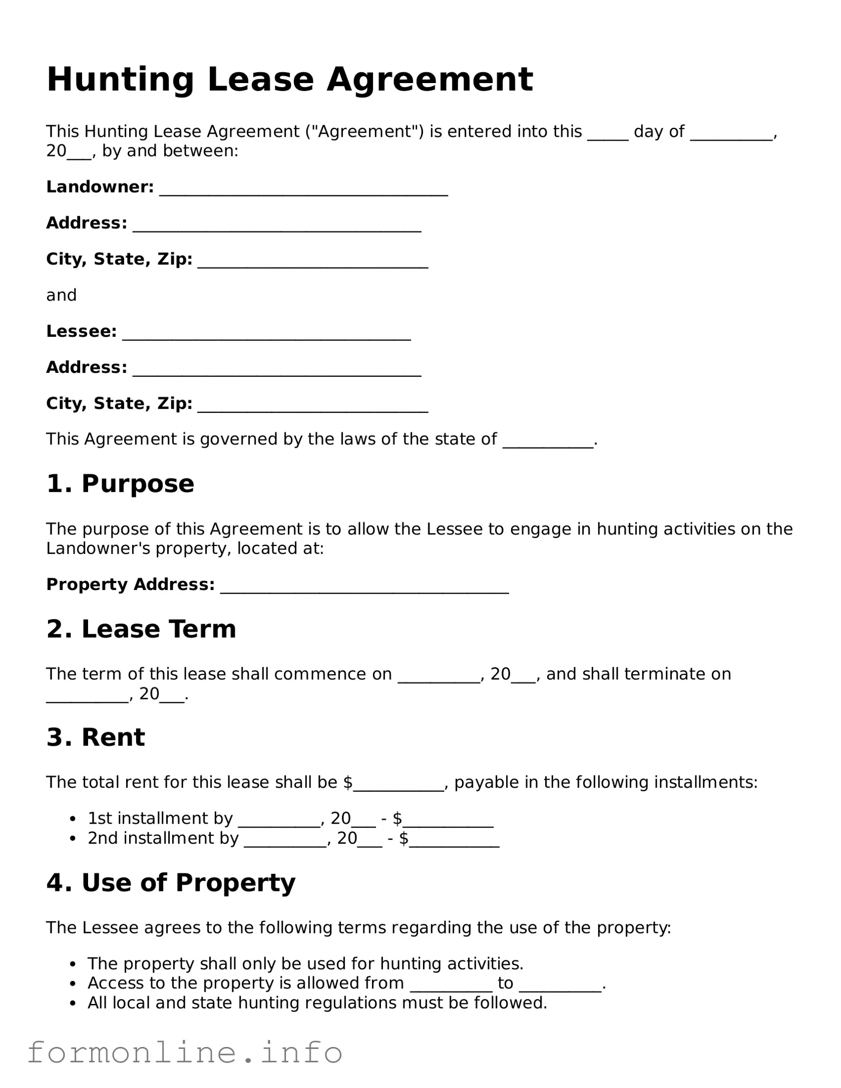 Printable Hunting Lease Agreement Form