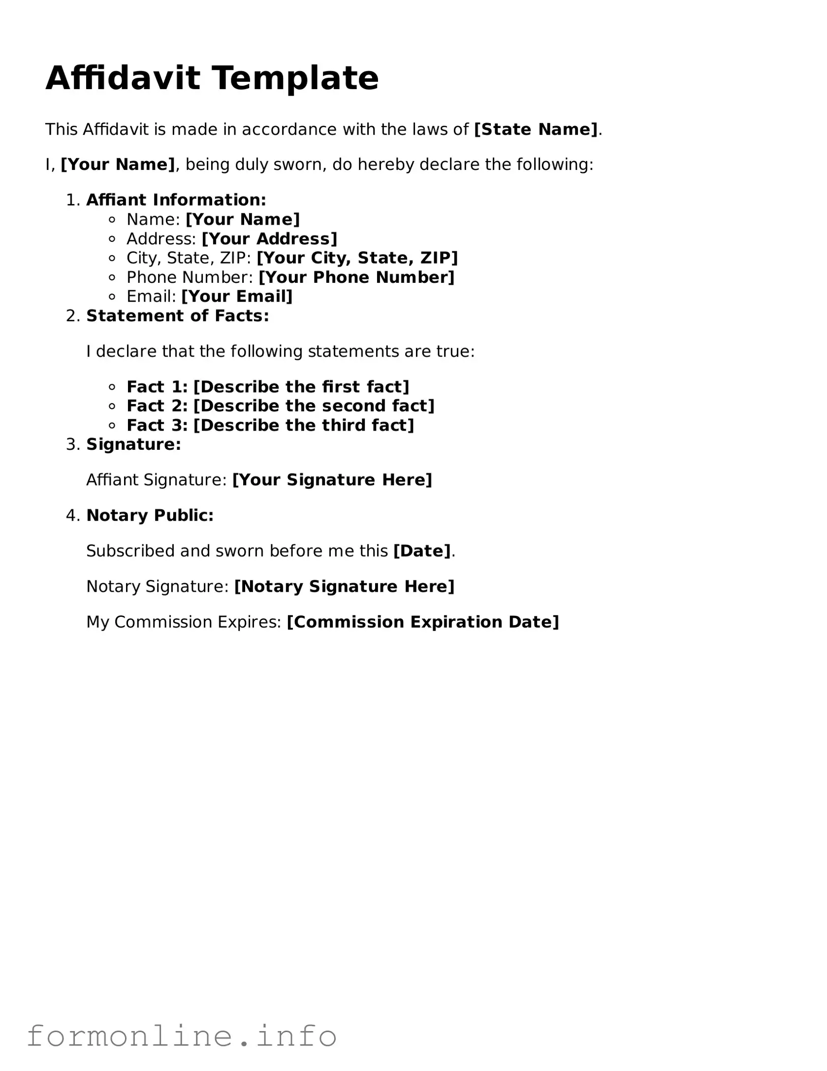 Printable Affidavit Form