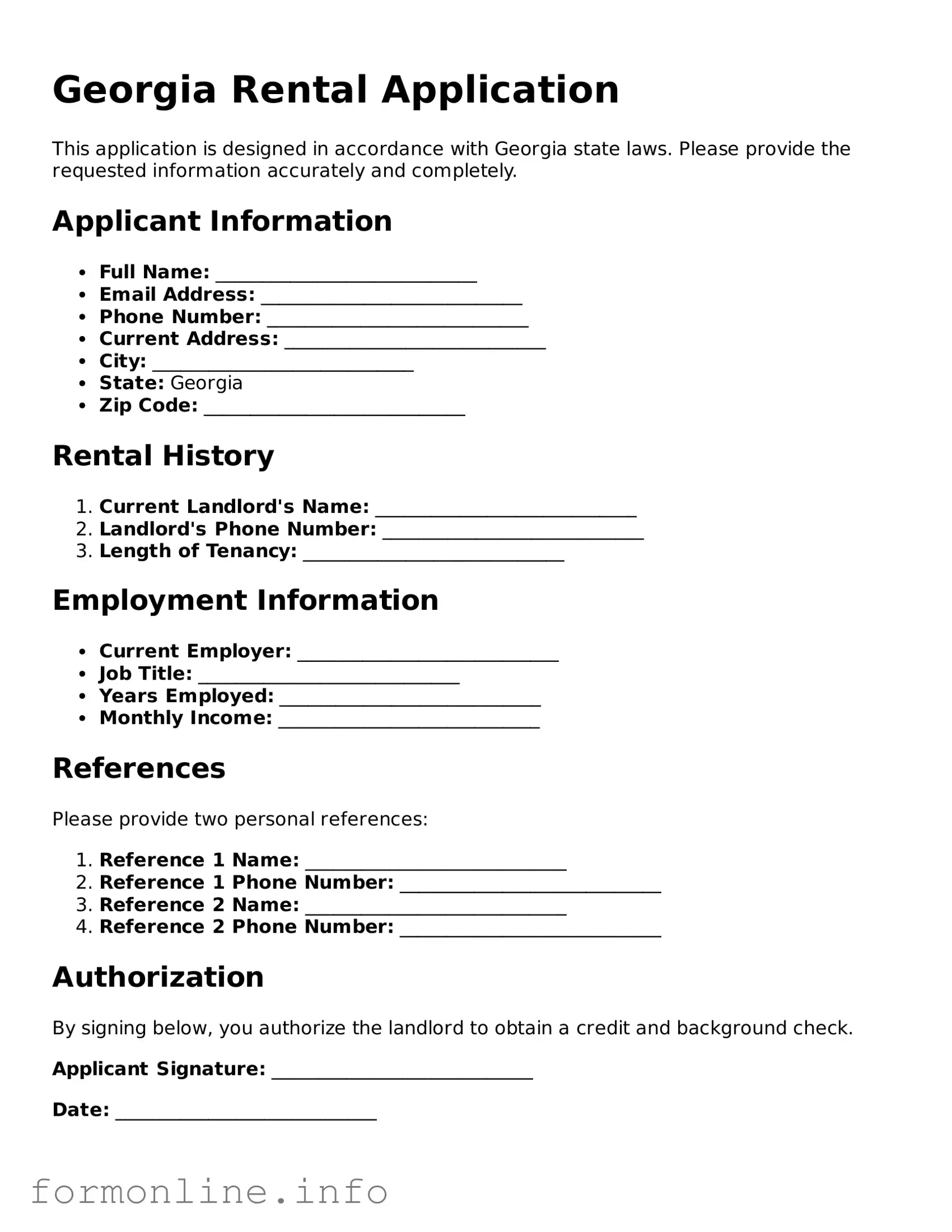 Free Rental Application Template for Georgia State