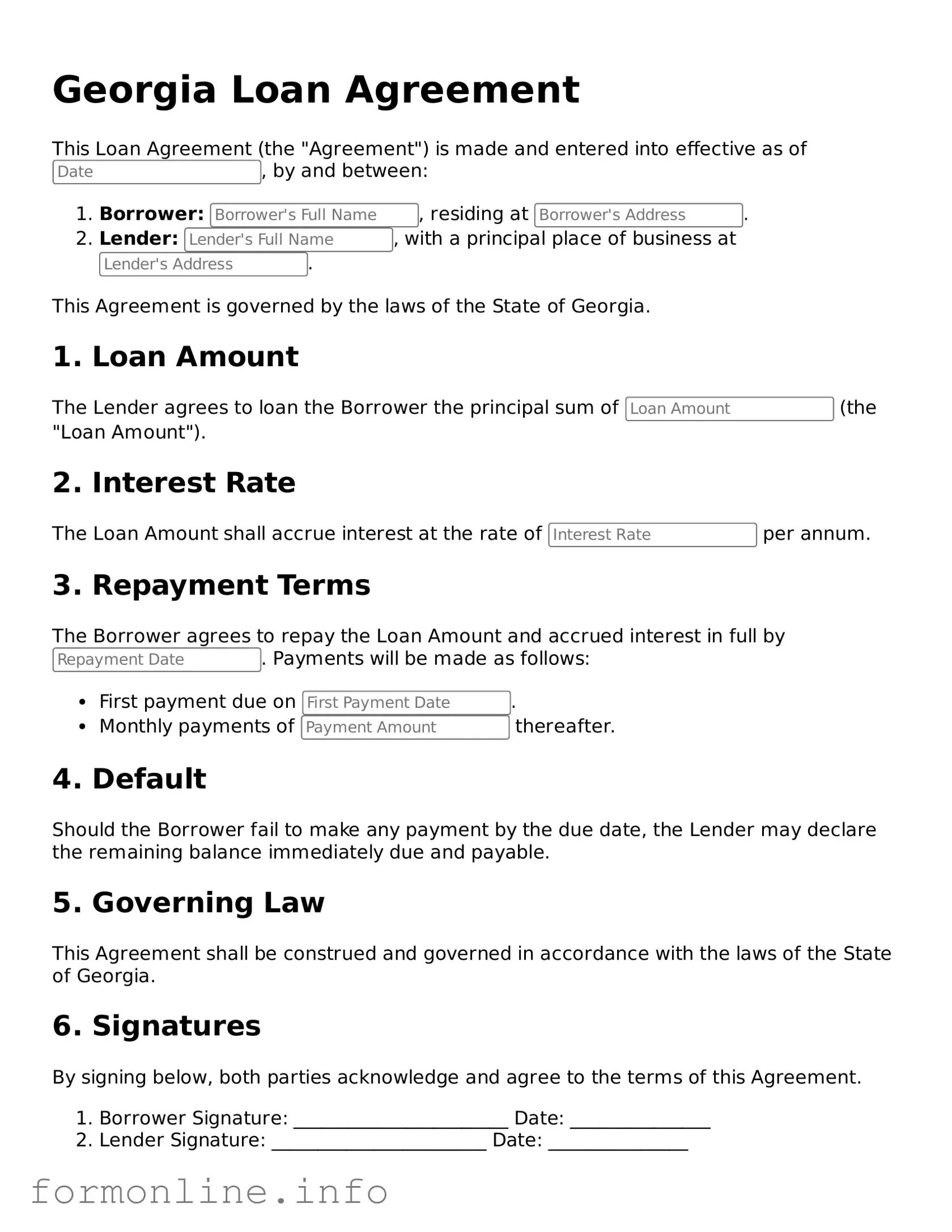 Free Loan Agreement Template for Georgia State