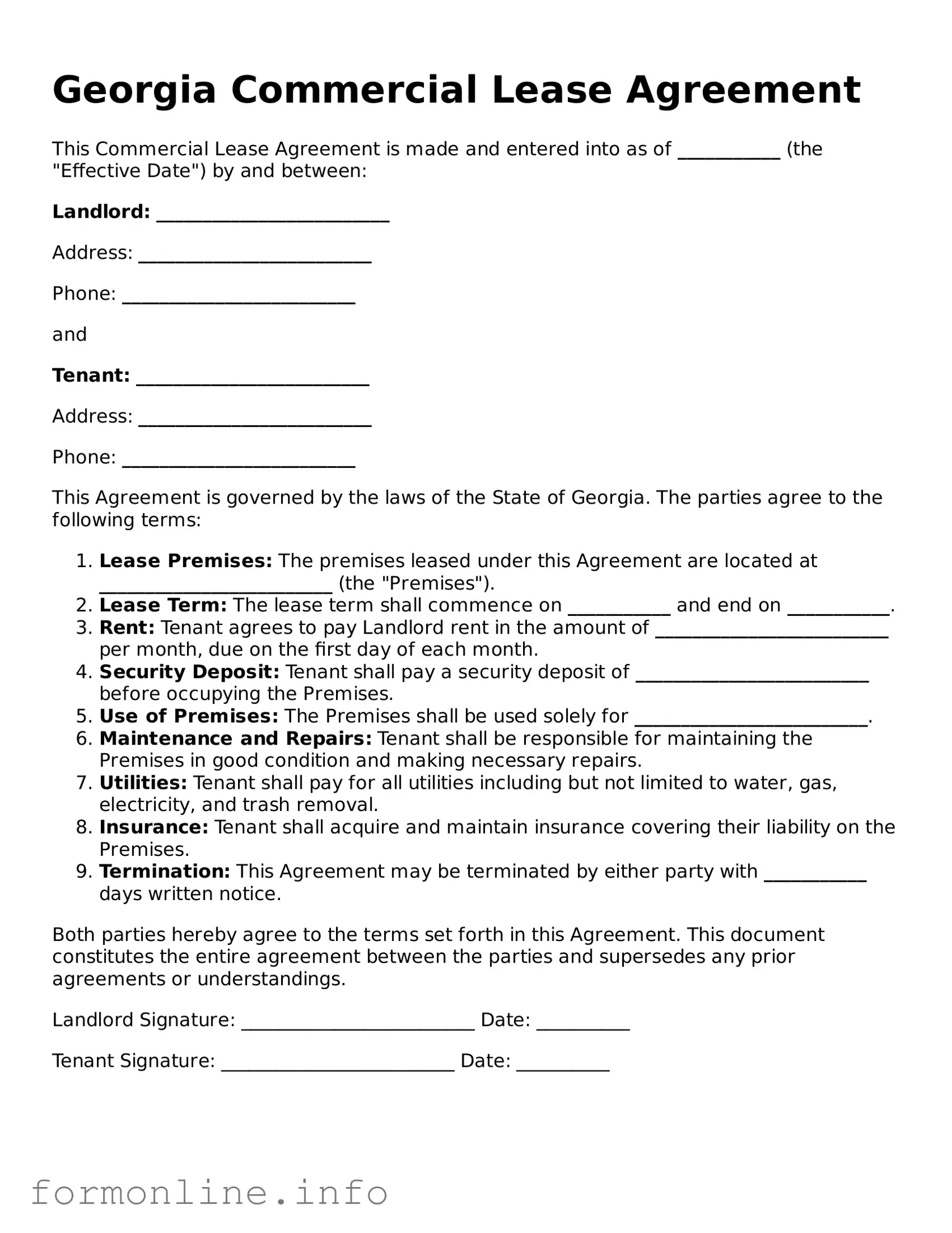 Free Commercial Lease Agreement Template for Georgia State