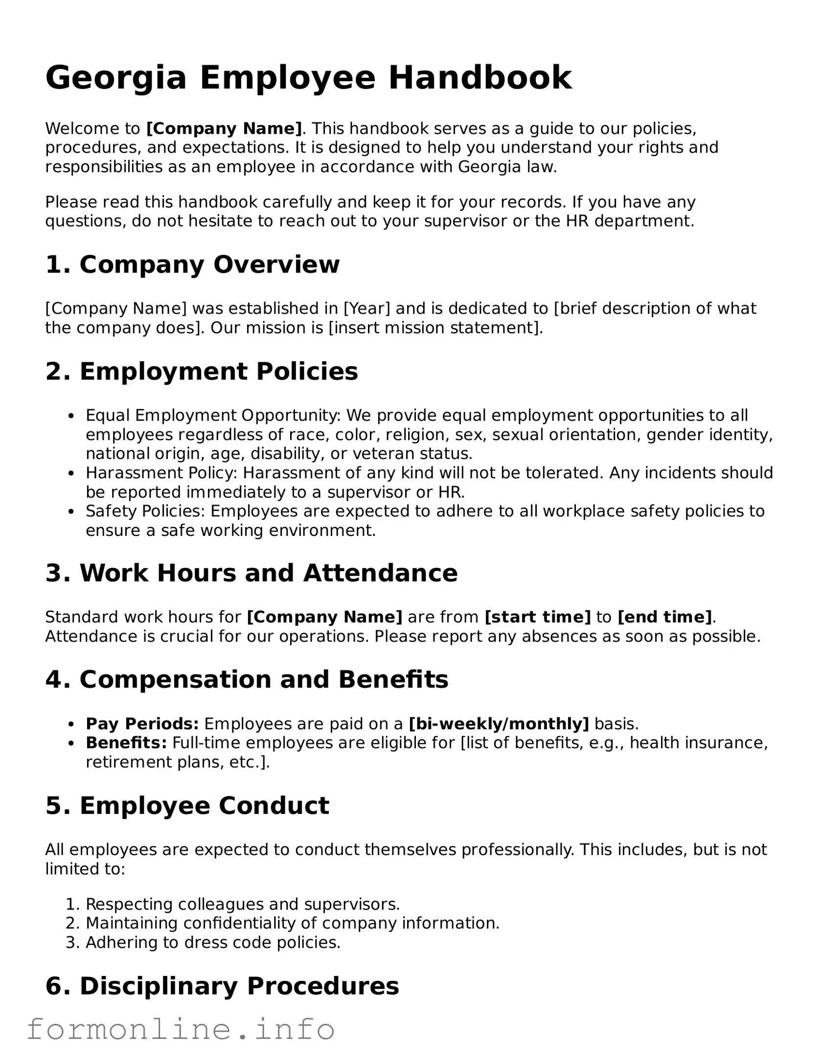 Free Employee Handbook Template for Georgia State