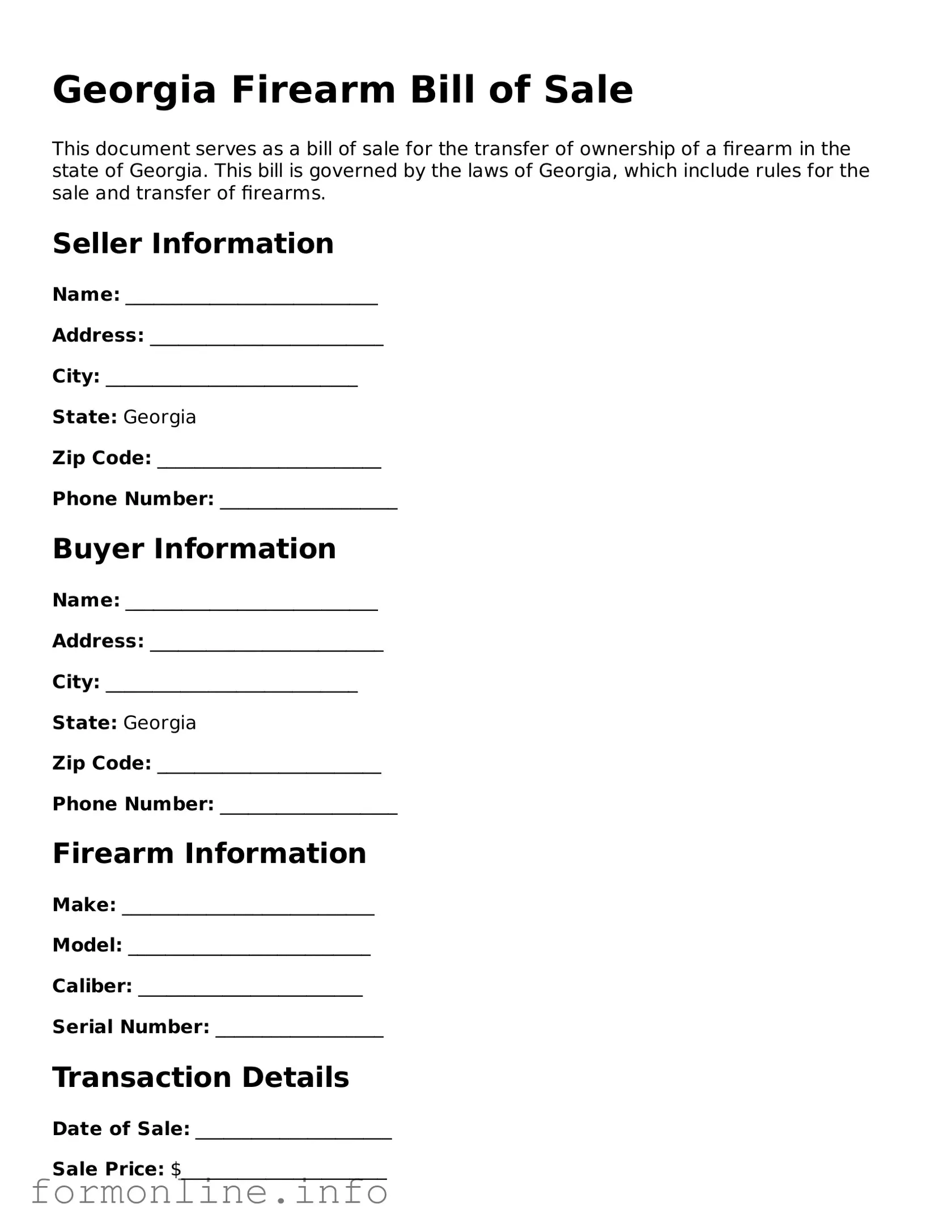 Free Firearm Bill of Sale Template for Georgia State